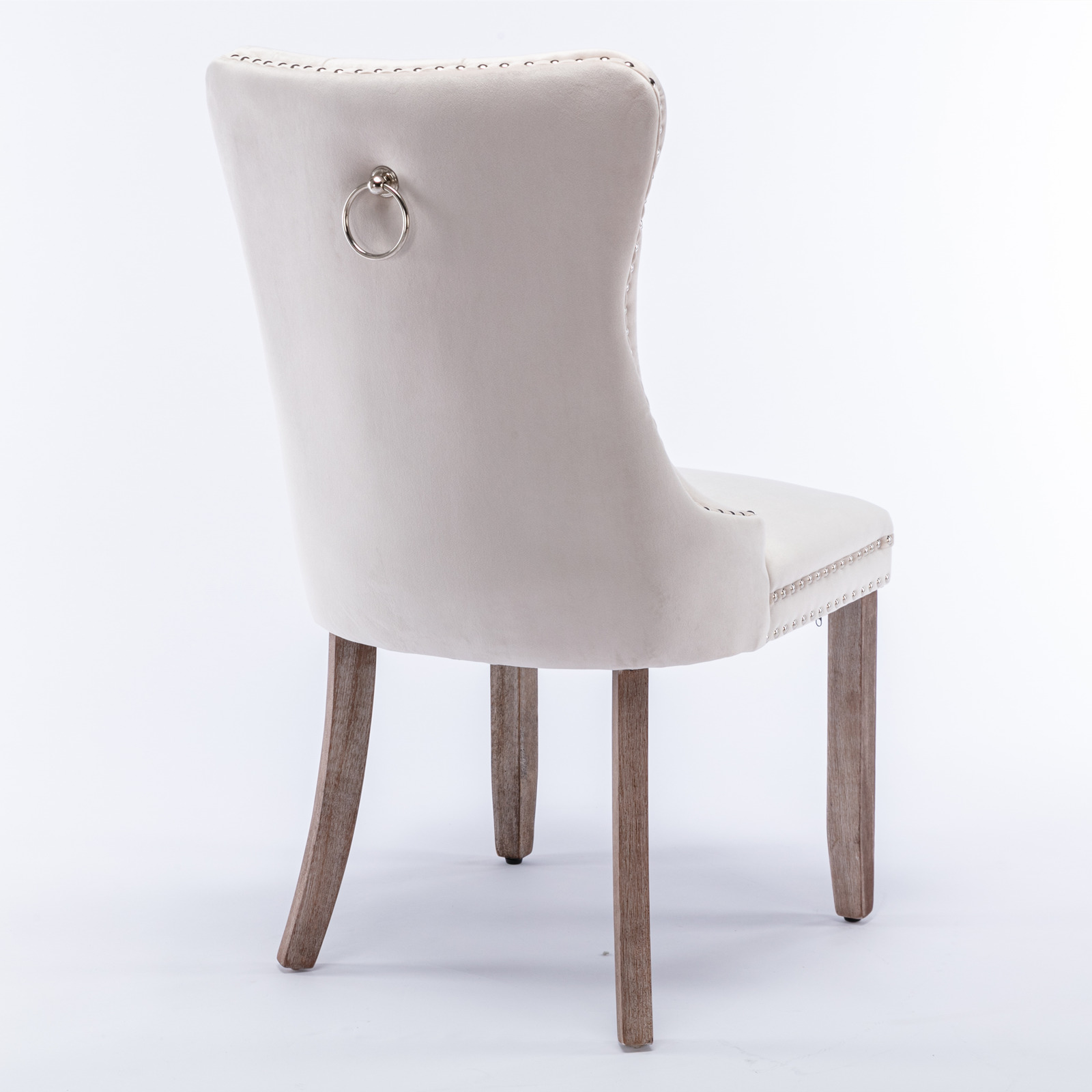 Chaise de salle à manger, lot de 2, finition capitonnée, 65 x 50 x 95 cm, tissu rembourré et bois massif, beige - vue 5