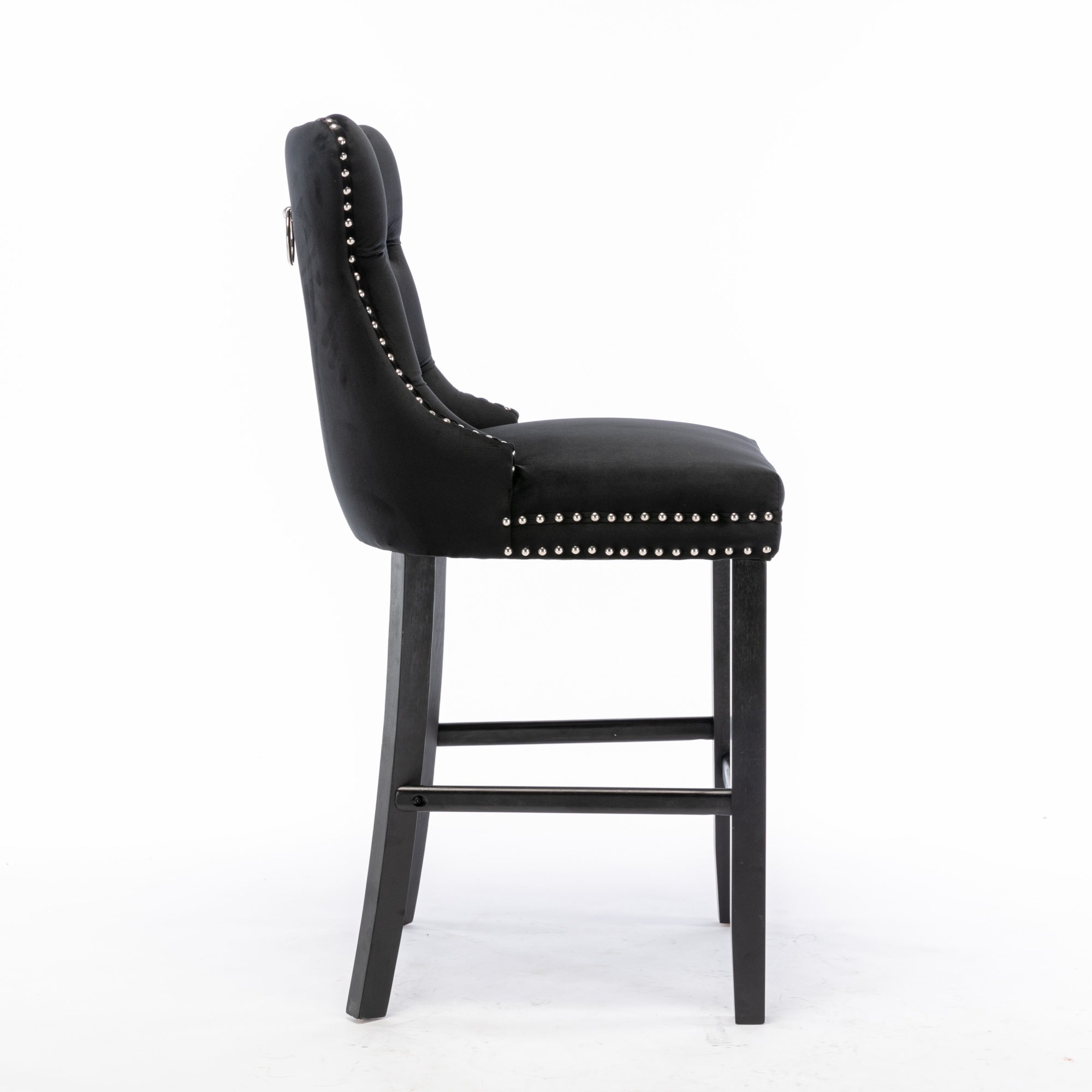 Tabouret de bar, lot de 2, finition capitonnée, 60 x 50 x 103 cm, tissu rembourré et velours, noir - vue 4