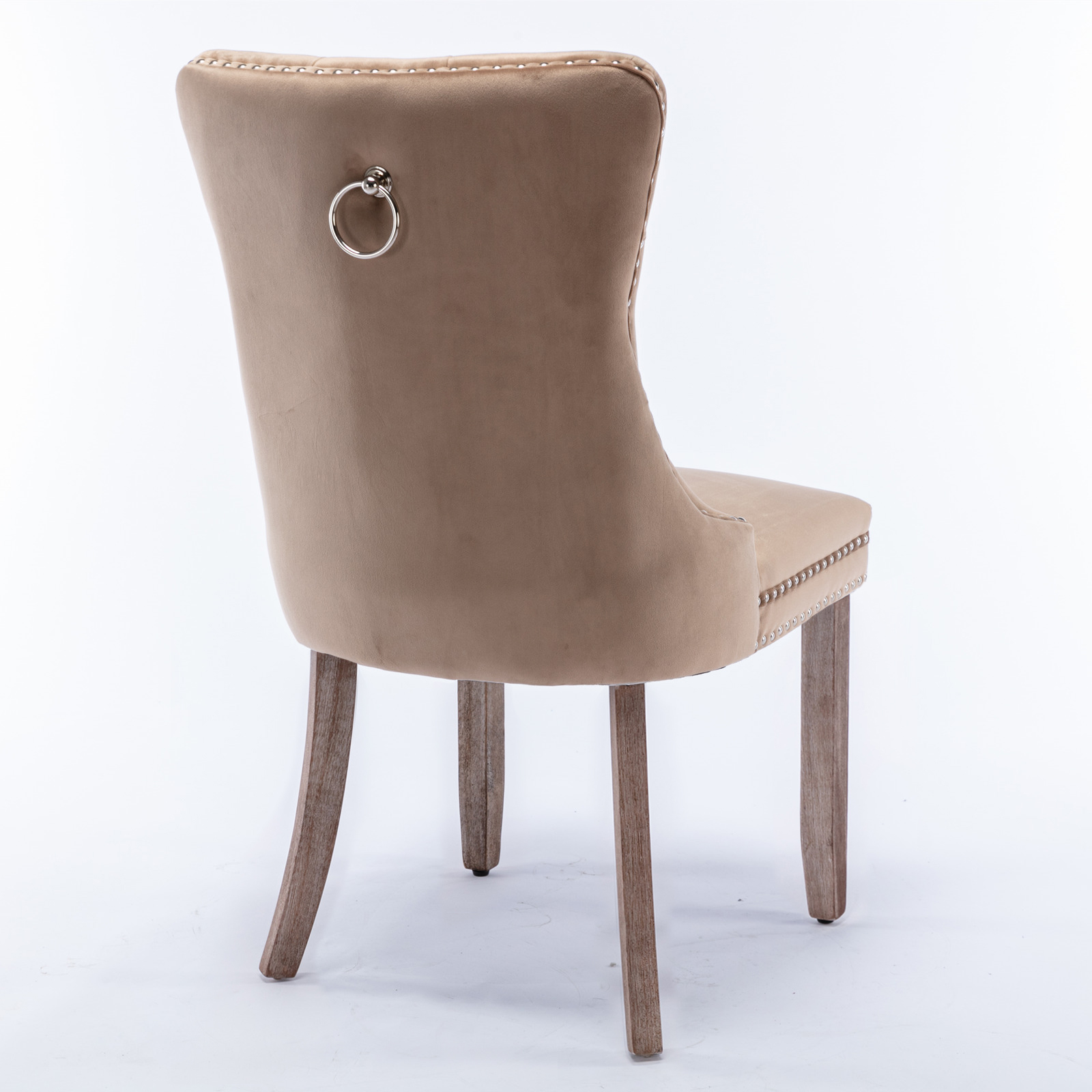 Chaise de salle à manger, lot de 2, finition capitonnée, 65 x 50 x 95 cm, tissu rembourré et bois massif, bois naturel - vue 5