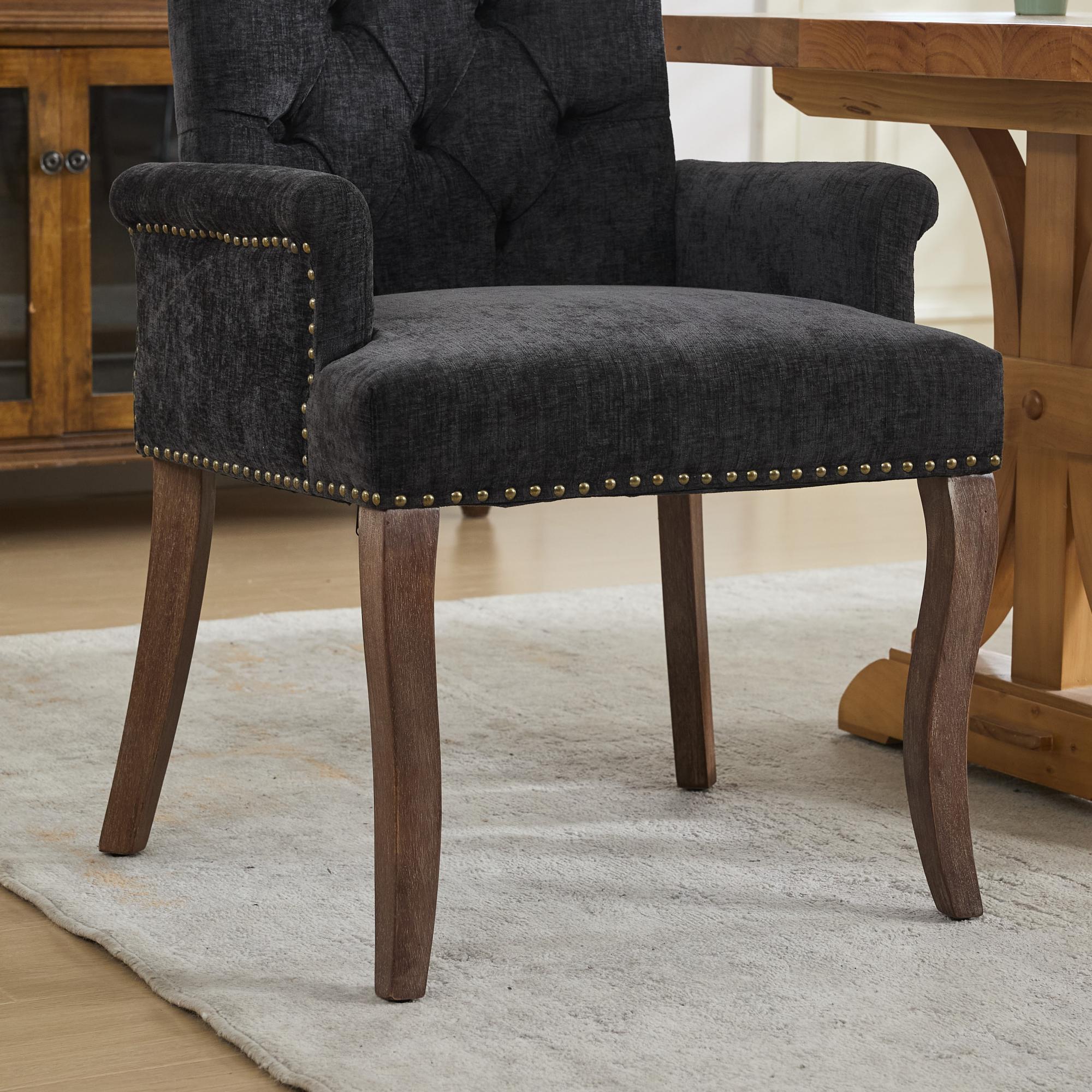 Chaise avec accoudoirs en bois massif, tissu chenille, dossier losange à boutons, capacité 300 lbs, pour salle à manger et salon, design classique, confort supérieur, durabilité, style élégant, stabilité, facile entretien - image 13