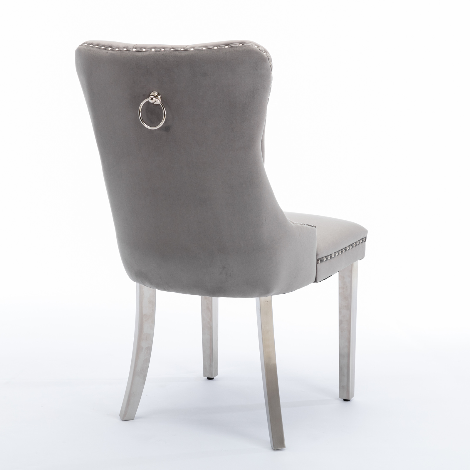 Chaise de salle à manger, lot de 2, finition capitonnée, 65 x 50 x 95 cm, tissu rembourré et bois massif, gris - vue 5