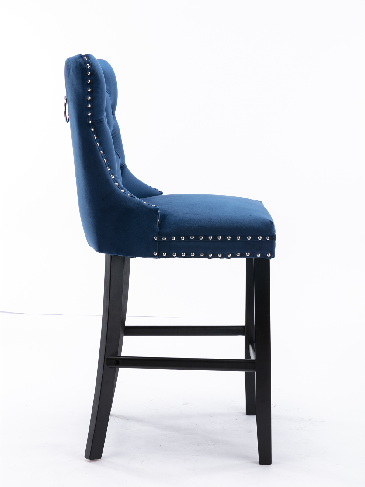 Tabouret de bar, lot de 2, finition capitonnée, 65 x 50 x 95 cm, tissu rembourré et velours, bleu - vue 4