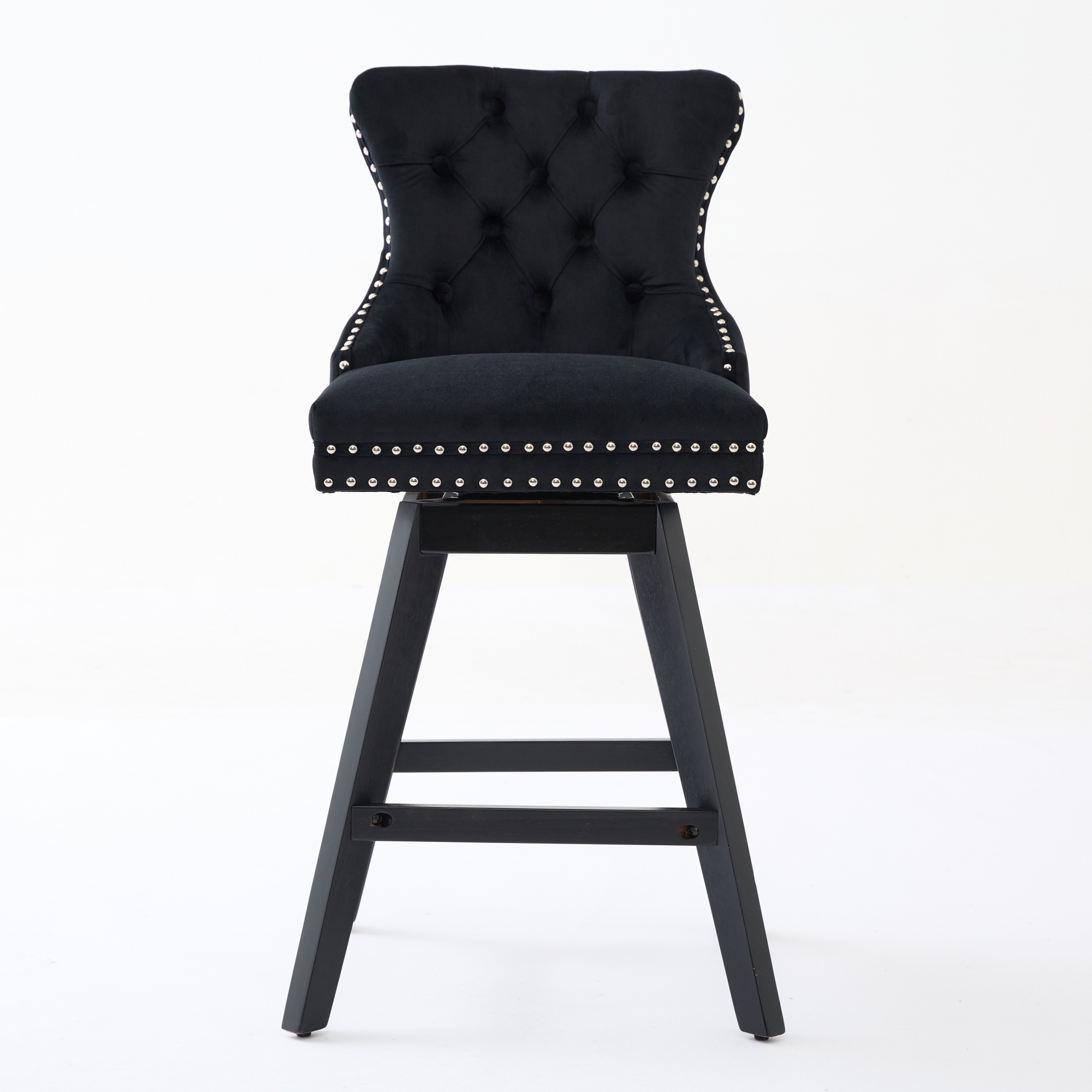 Tabouret de bar, lot de 2, rotation à 360°, finition capitonnée, 55 x 44,5 x 97,5 cm, velours et bois, noir - vue 2