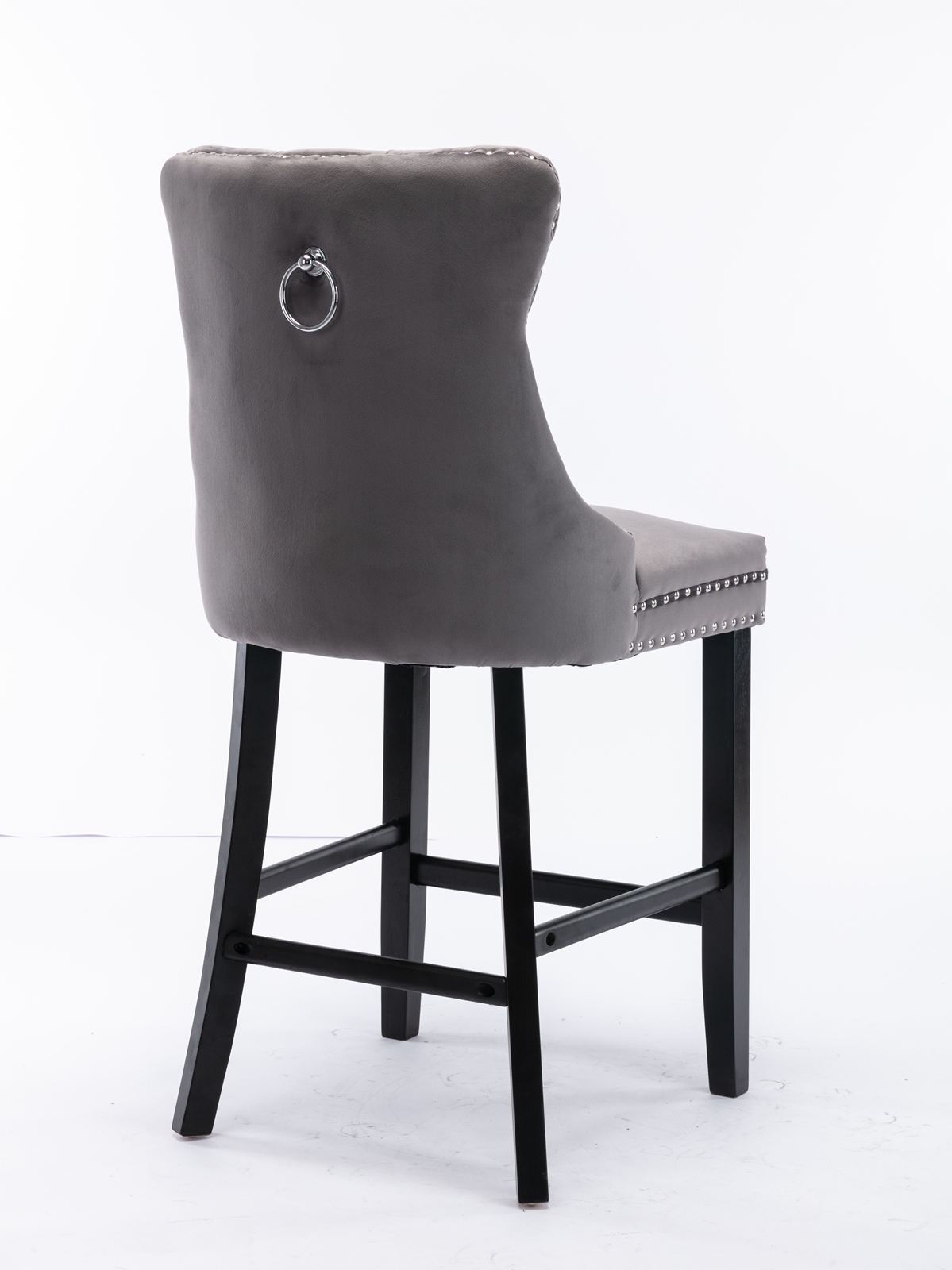 Tabouret de bar, lot de 2, finition capitonnée, 60 x 50 x 66 cm, tissu rembourré et velours, gris - vue 5