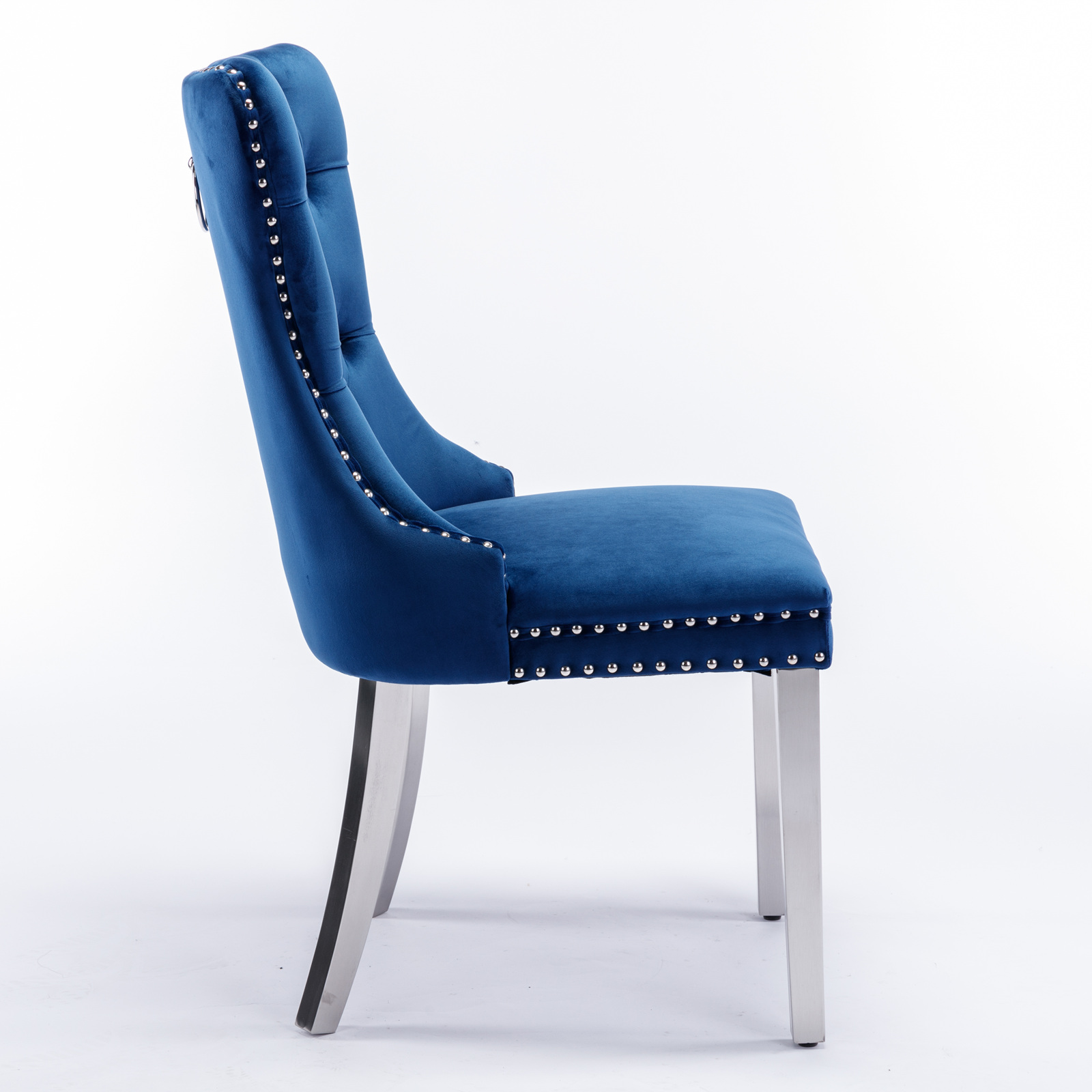 Chaise de salle à manger, lot de 2, finition capitonnée, 65 x 50 x 95 cm, tissu rembourré et bois massif, bleu - vue 4