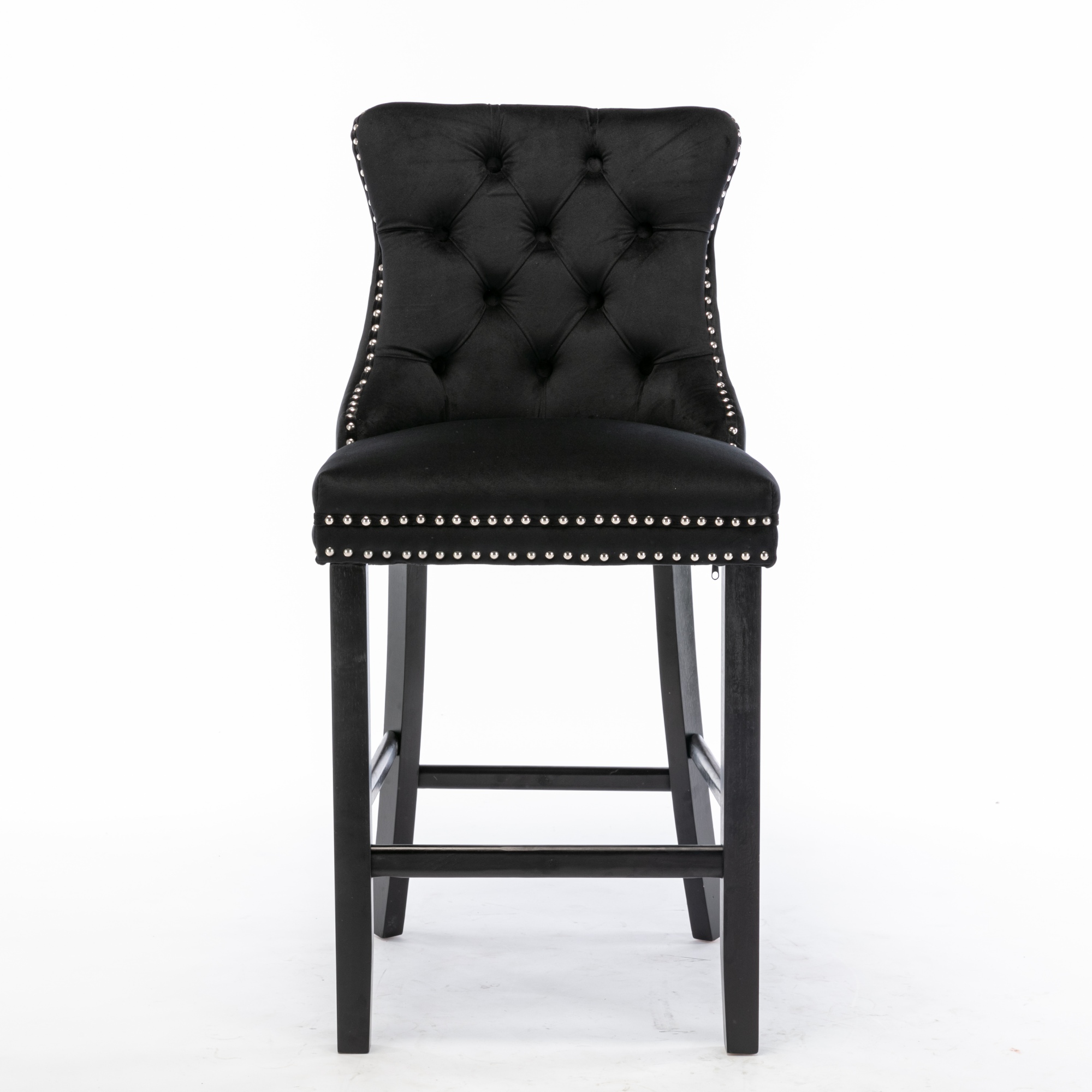 Tabouret de bar, lot de 2, finition capitonnée, 60 x 50 x 103 cm, tissu rembourré et velours, noir - vue 2