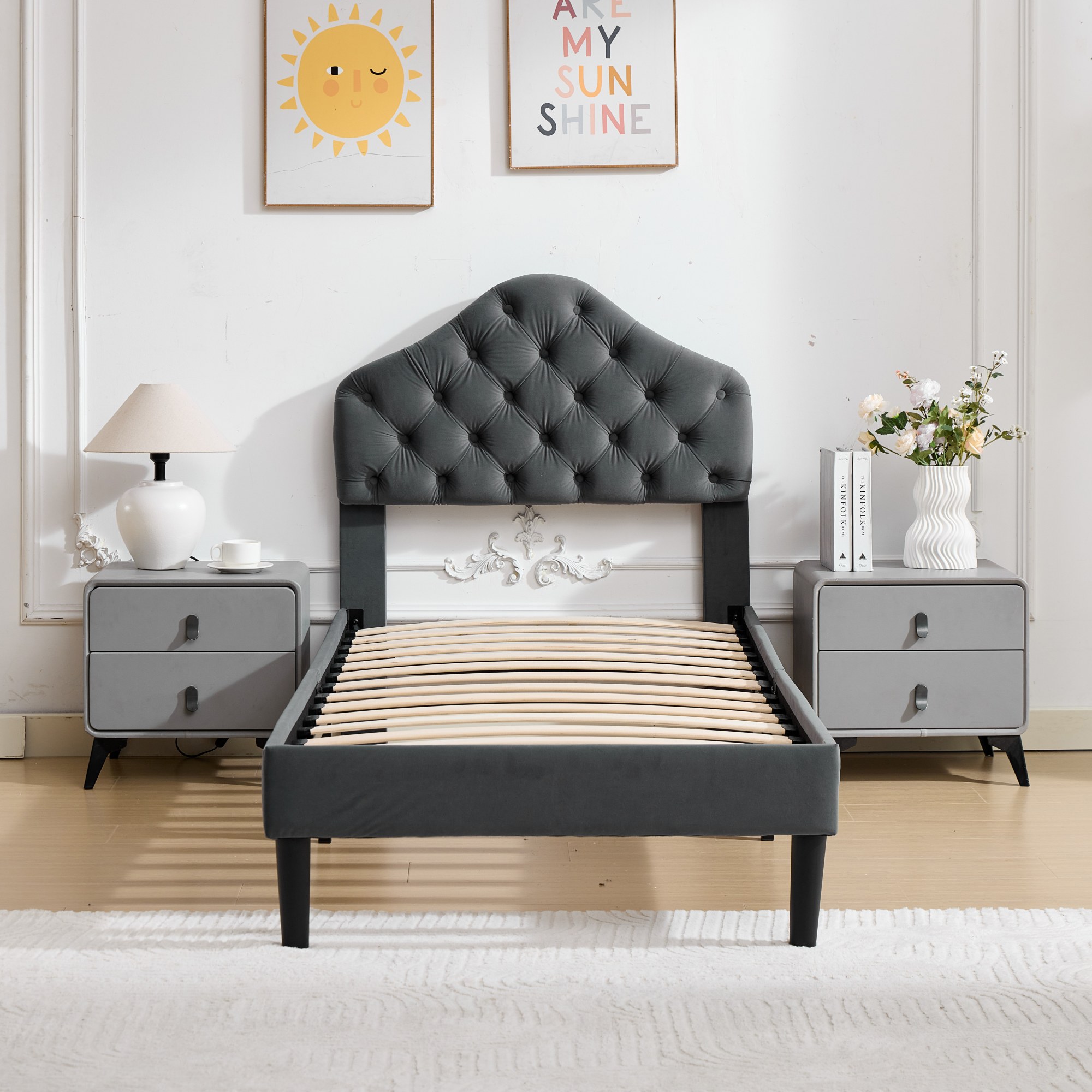 Lit en velours avec tête nuage réglable, barre renforcée, sommier bois lattes denses, pour chambre, confort supérieur, stabilité renforcée, design élégant, durabilité, utilisation flexible, style luxueux, fonctionnalité - image 13