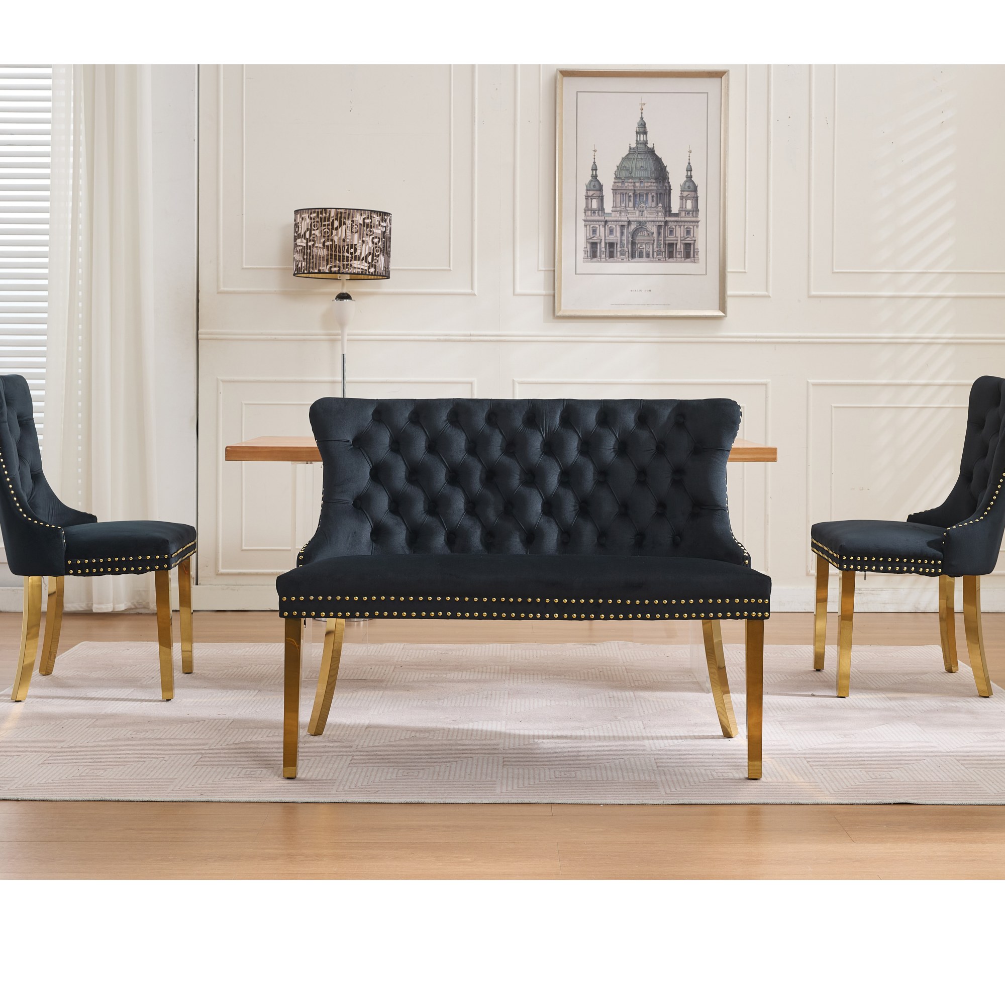 Tabouret de bar en velours avec dossier haut et ri - image 17