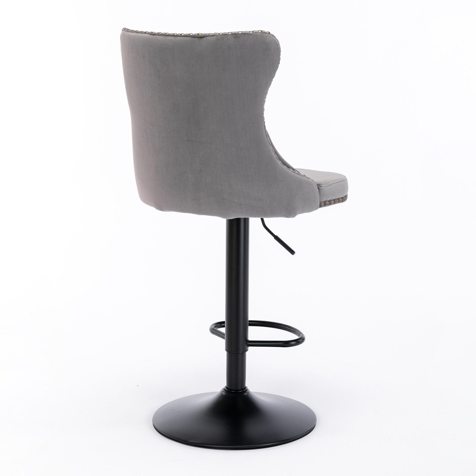 Tabouret de bar, lot de 2, assise rembourrée, rotation à 360°, finition capitonnée, 46 x 46 x 115 cm, velours, gris - vue 5