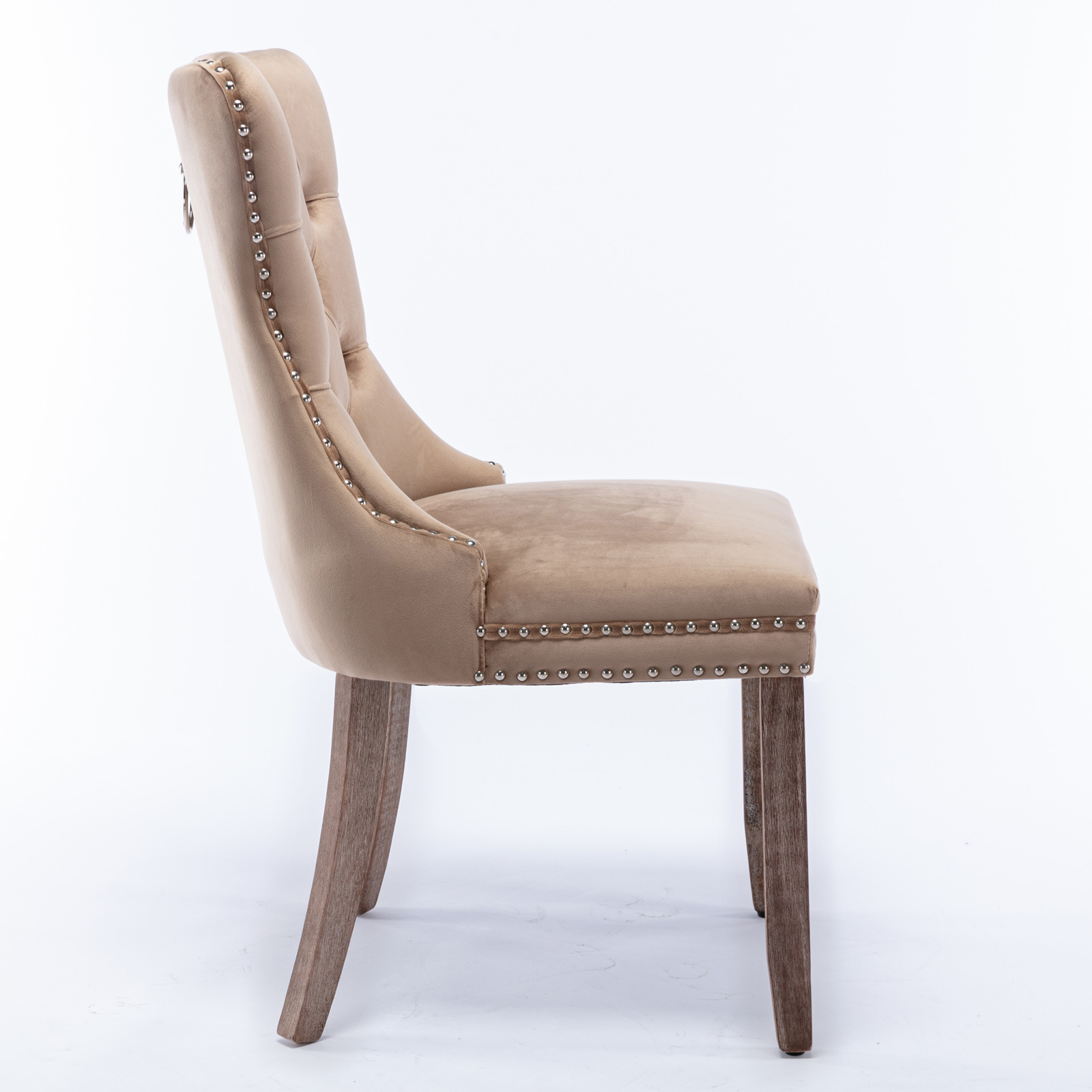 Chaise de salle à manger, lot de 2, finition capitonnée, 65 x 50 x 95 cm, tissu rembourré et bois massif, bois naturel - vue 4