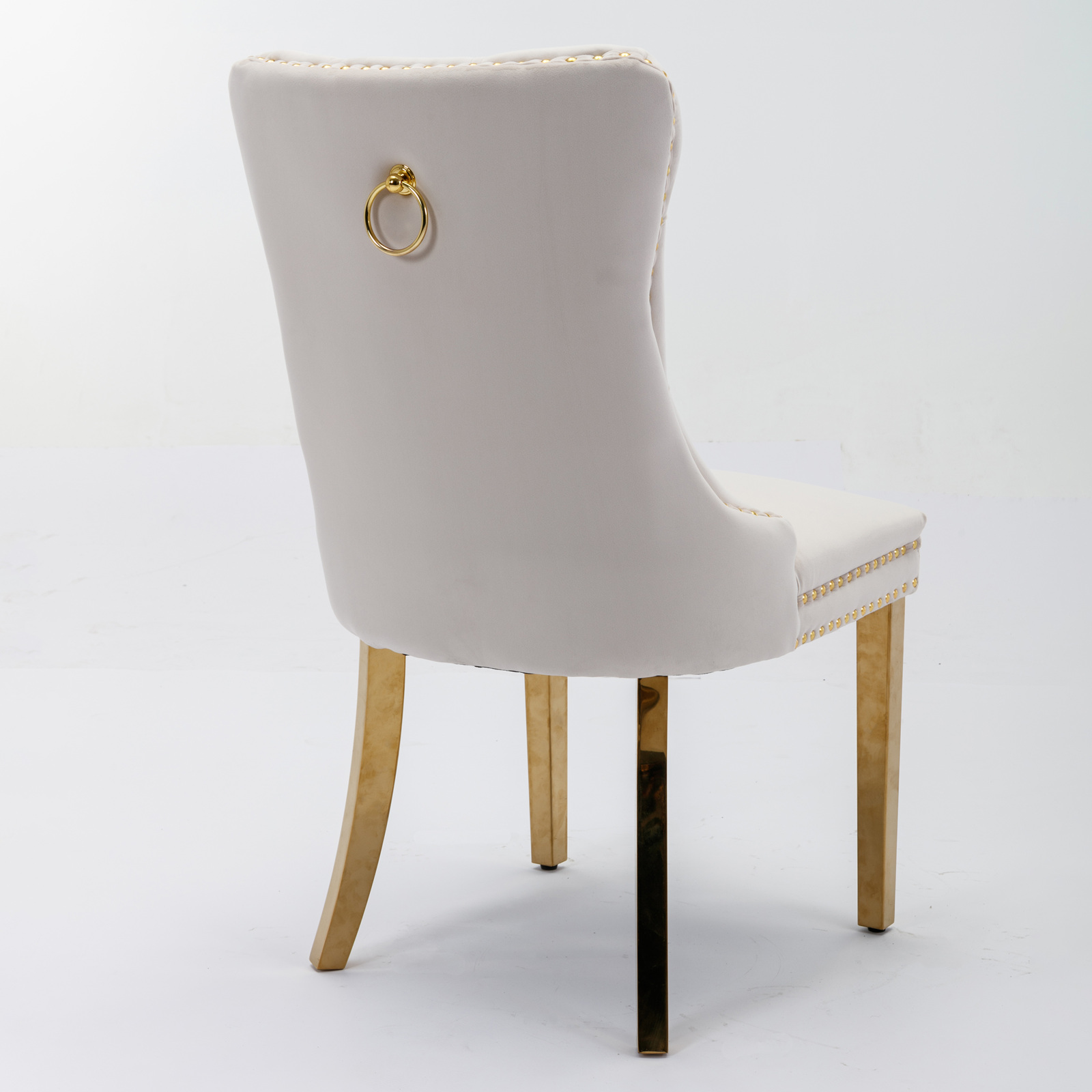 Chaise de salle à manger, lot de 2, finition capitonnée, 65 x 50 x 95 cm, tissu rembourré et bois massif, beige - vue 5