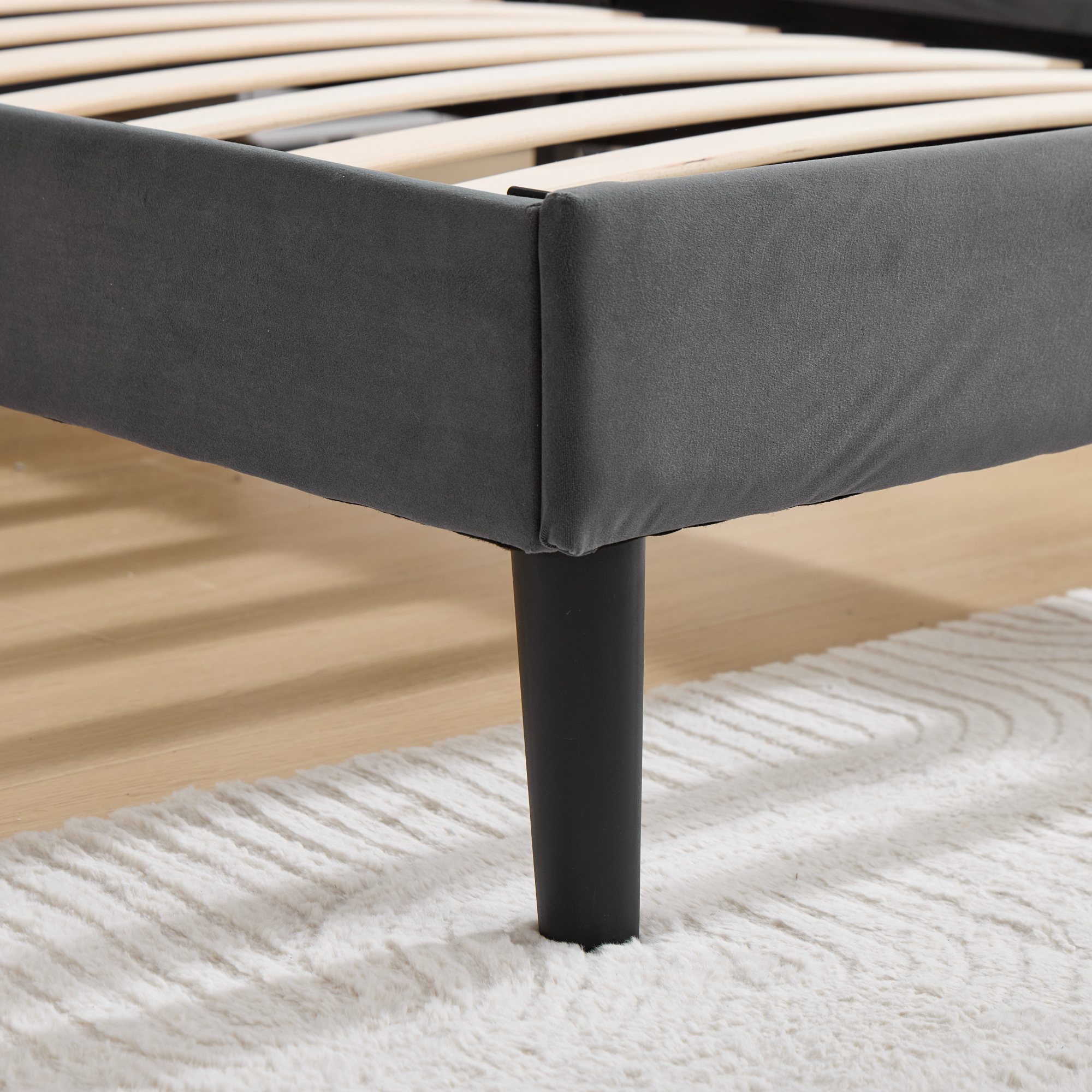Lit en velours avec tête nuage réglable, barre renforcée, sommier bois lattes denses, pour chambre, confort supérieur, stabilité renforcée, design élégant, durabilité, utilisation flexible, style luxueux, fonctionnalité - image 21