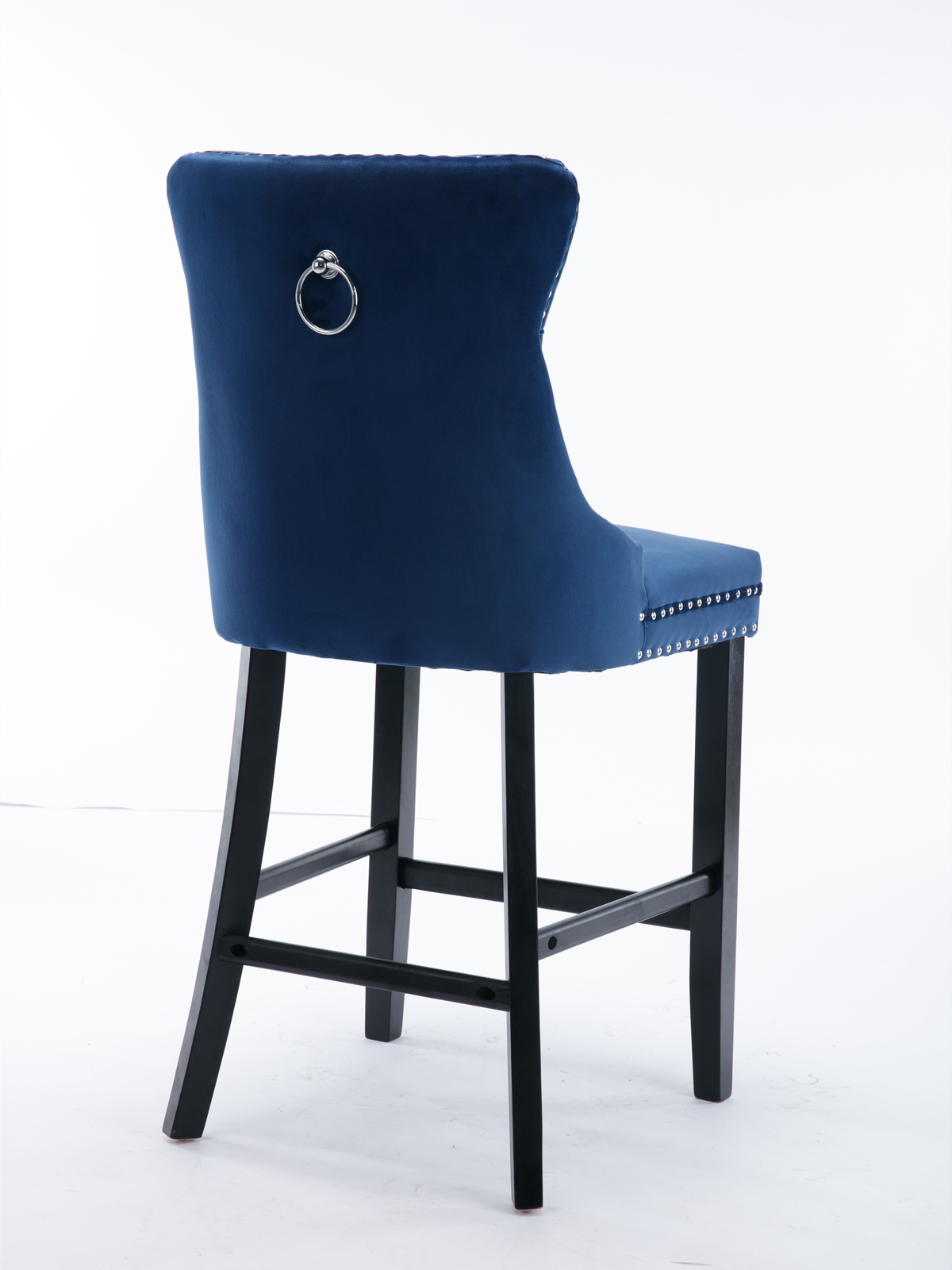 Tabouret de bar, lot de 2, finition capitonnée, 65 x 50 x 95 cm, tissu rembourré et velours, bleu - vue 5