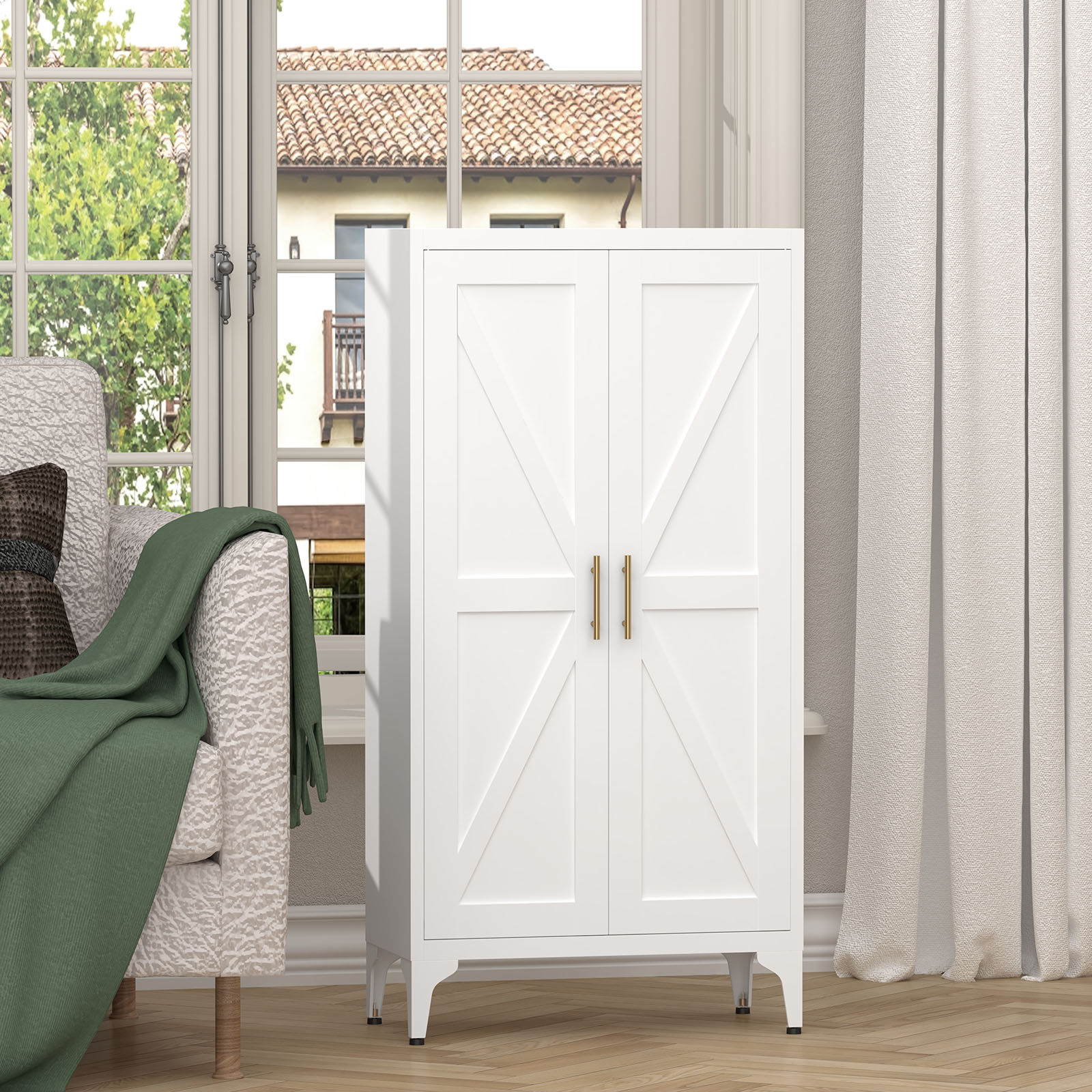 Meuble de rangement, étagères réglables, rangement intégré, 60 x 30 x 120 cm, métal et acier, blanc - vue 1