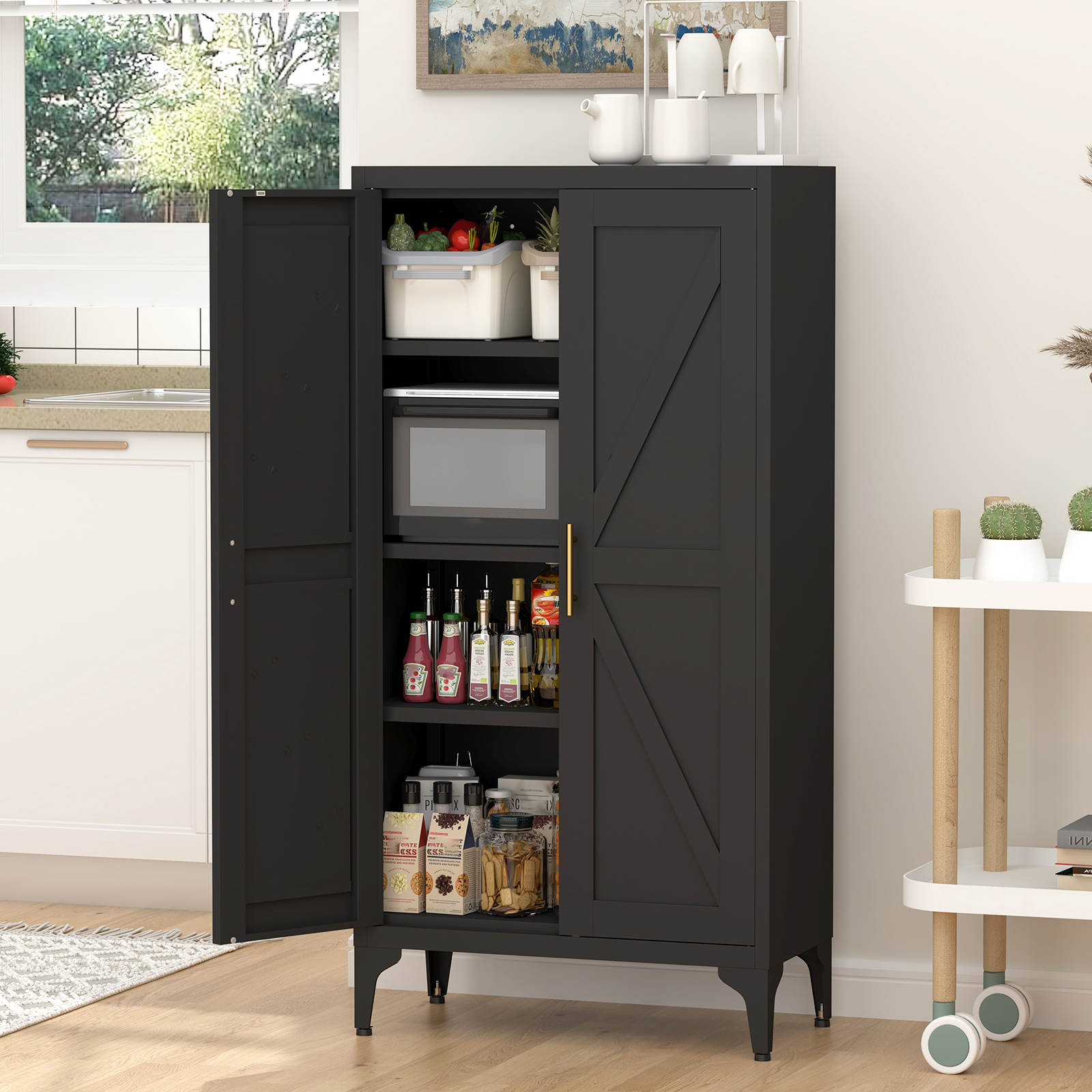 Meuble de rangement, étagères réglables, rangement intégré, 60 x 30 x 120 cm, métal et acier, noir - vue 5