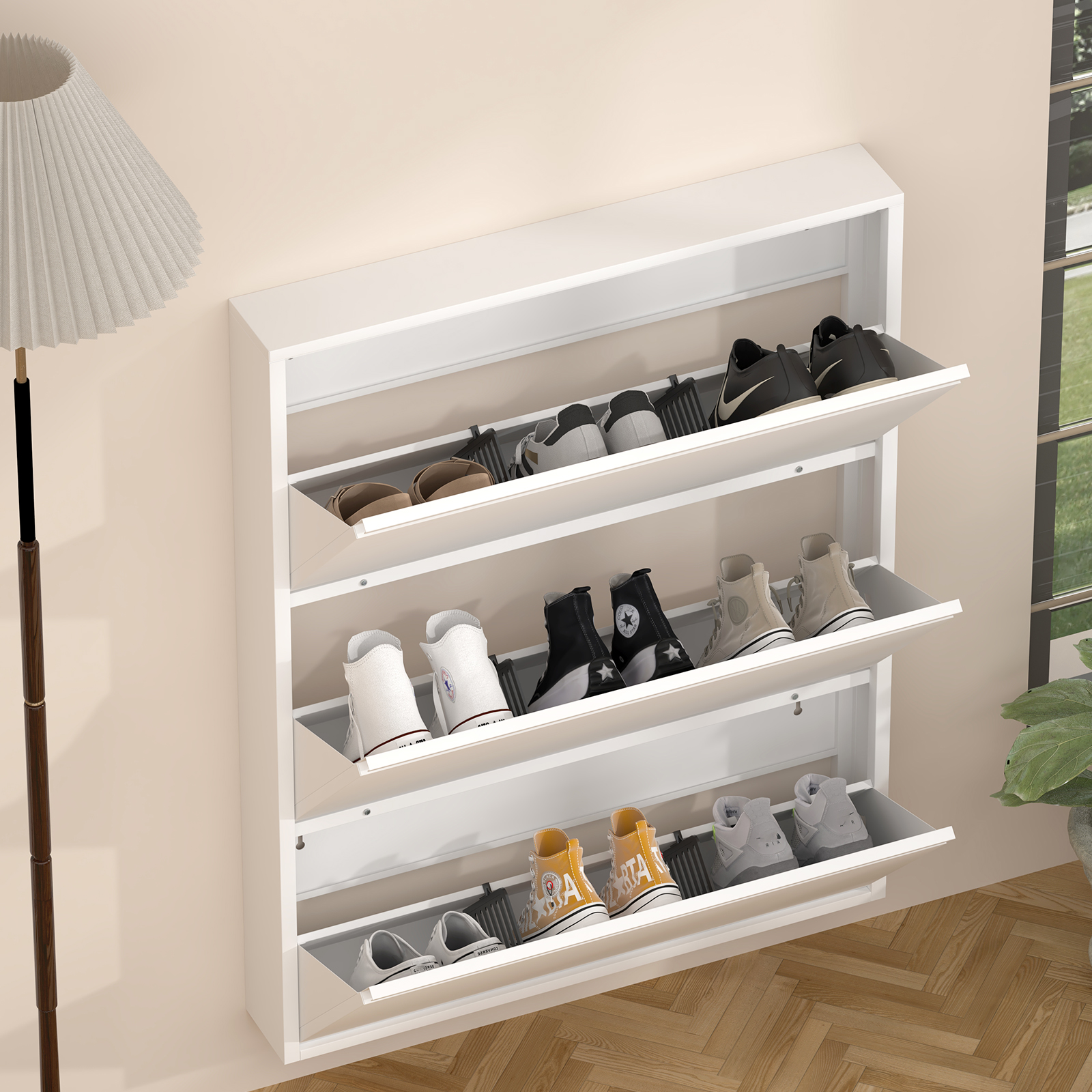 Meuble à chaussures, avec tiroirs, 80 x 15,2 x 109,25 cm, métal, blanc - vue 4