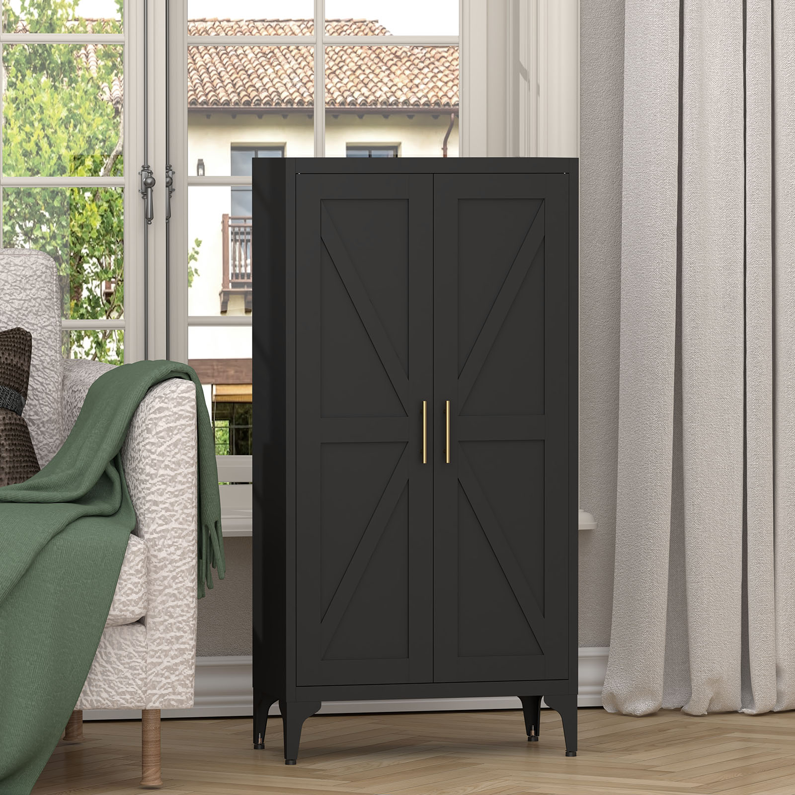 Meuble de rangement, étagères réglables, rangement intégré, 60 x 30 x 120 cm, métal et acier, noir - vue 1