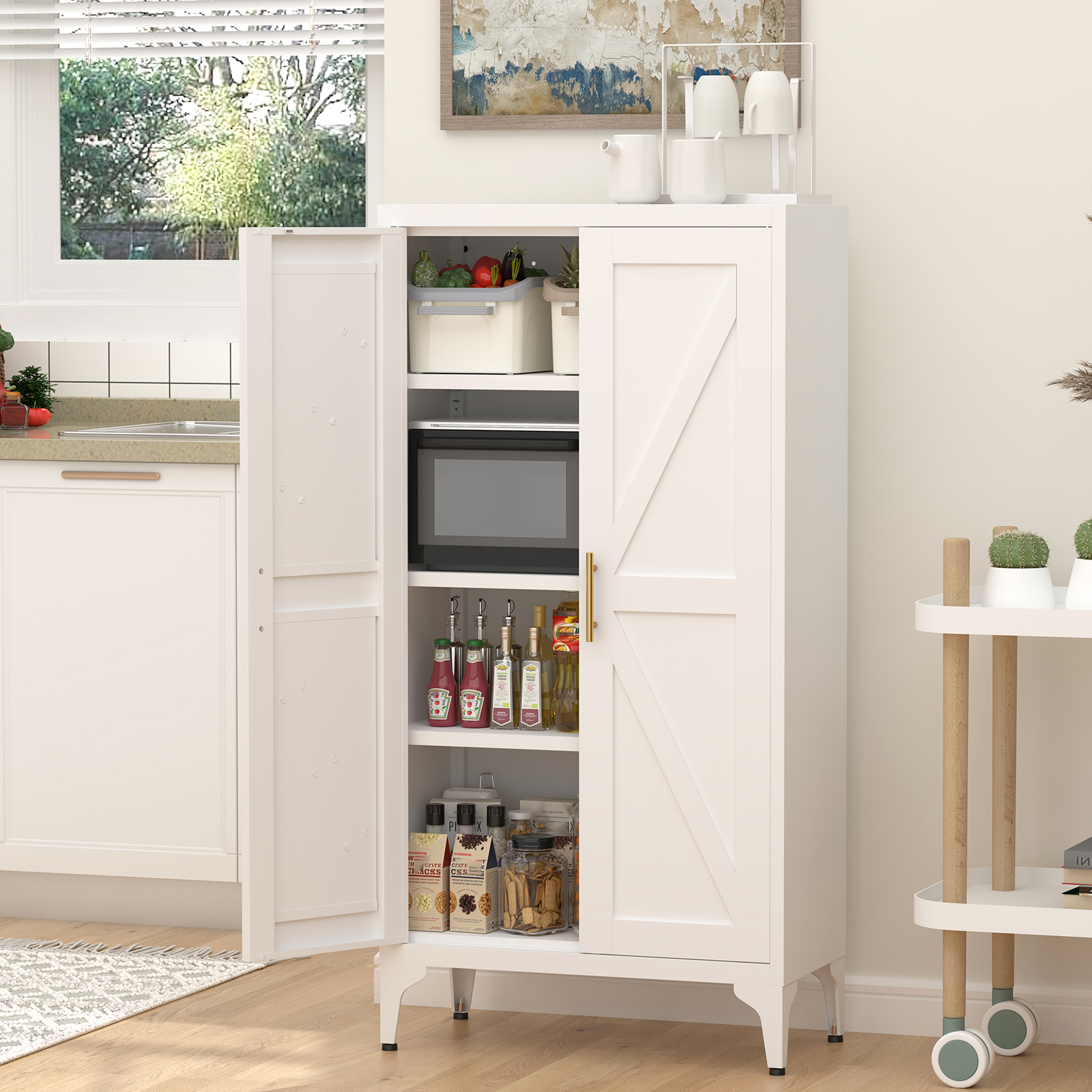 Meuble de rangement, étagères réglables, rangement intégré, 60 x 30 x 120 cm, métal et acier, blanc - vue 3