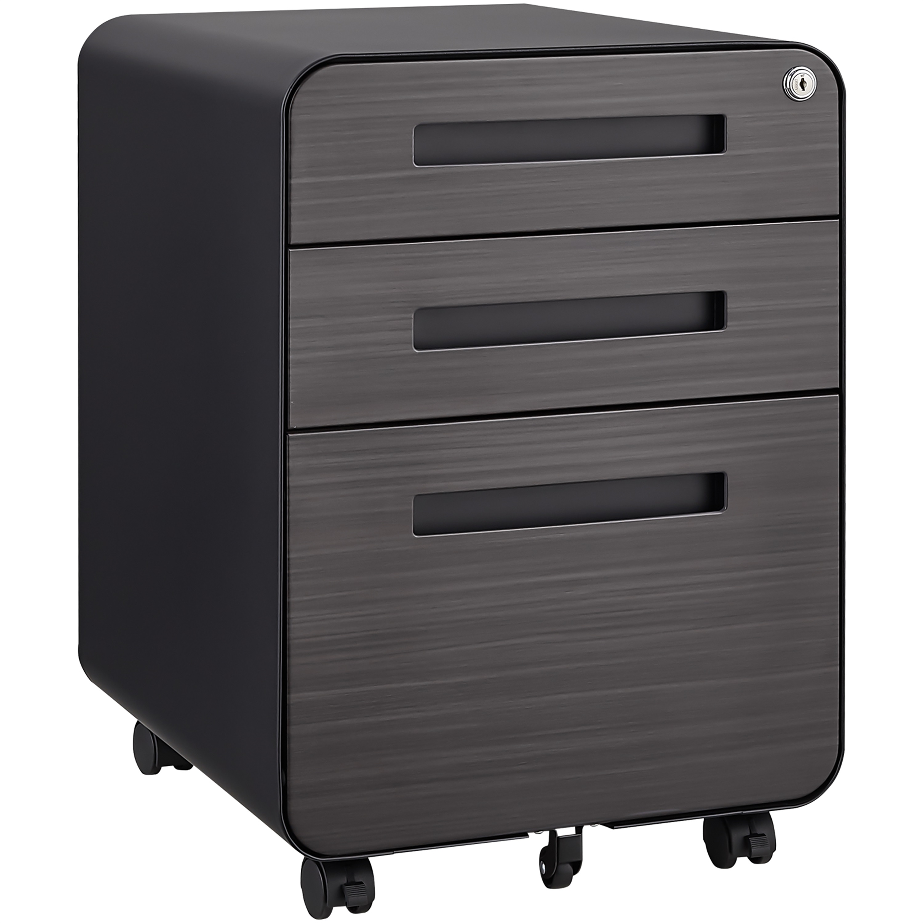 Bureau, avec roulettes, rangement intégré, avec tiroirs, 46 x 40 x 58 cm, métal et acier, noir - vue 1