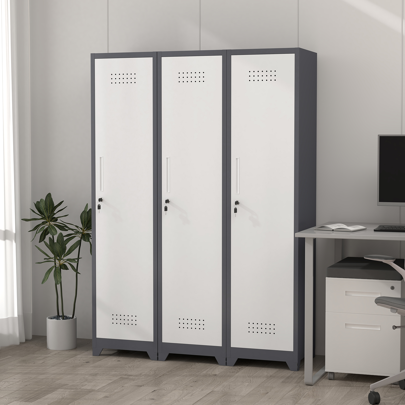 Caisson de bureau, rangement intégré, 165 x 40 x 40 cm, métal, gris - vue 3