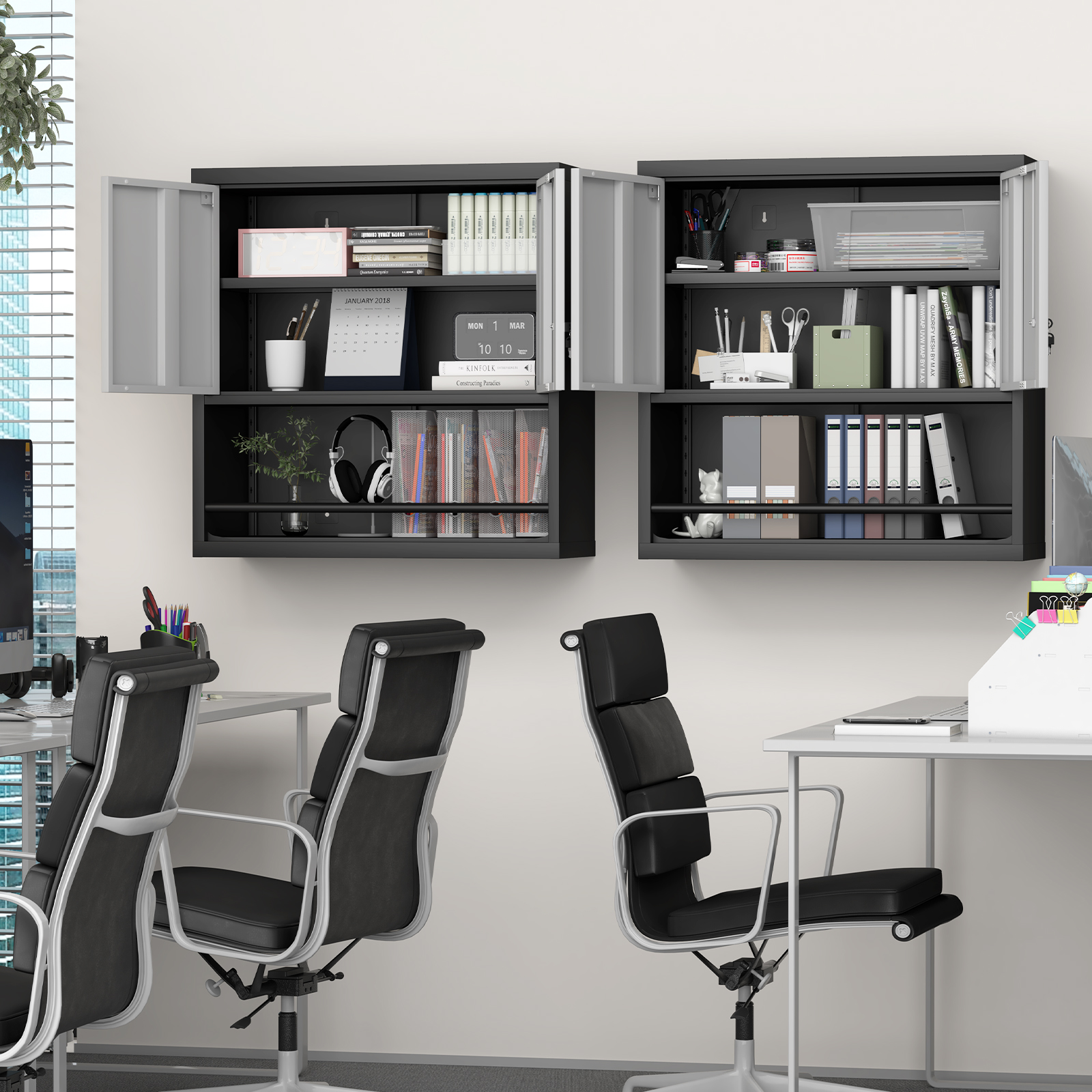 Caisson de bureau, étagères réglables, rangement intégré, 76,2 x 30,5 x 78 cm, métal et acier, blanc - vue 5