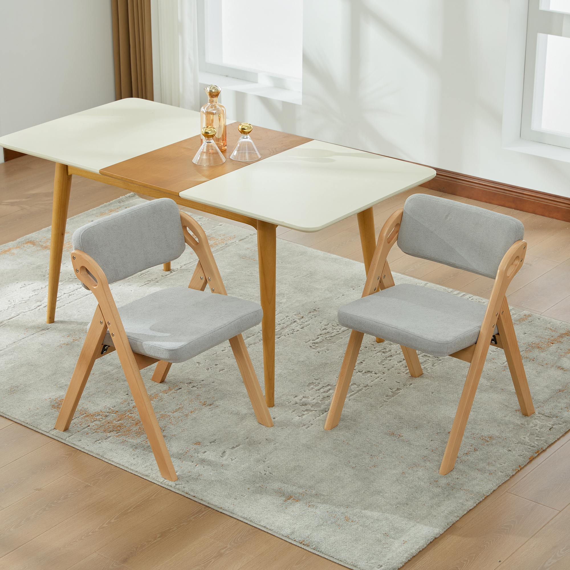 Chaise de salle à manger, lot de 2, structure pliante, conception empilable, assise rembourrée, 59 x 52 x 77 cm, bois massif, gris - vue 2