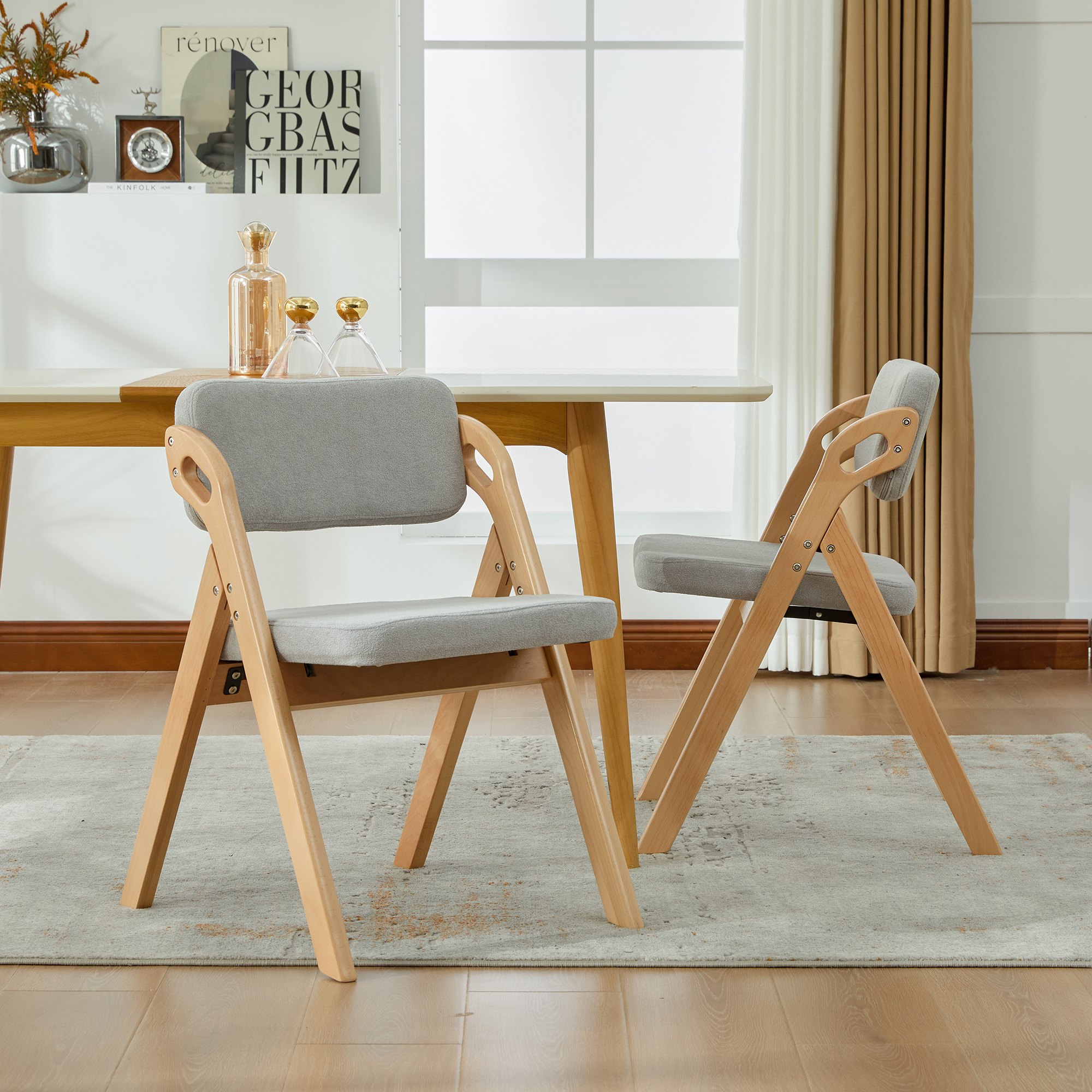Chaise de salle à manger, lot de 2, structure pliante, conception empilable, assise rembourrée, 59 x 52 x 77 cm, bois massif, gris - vue 5