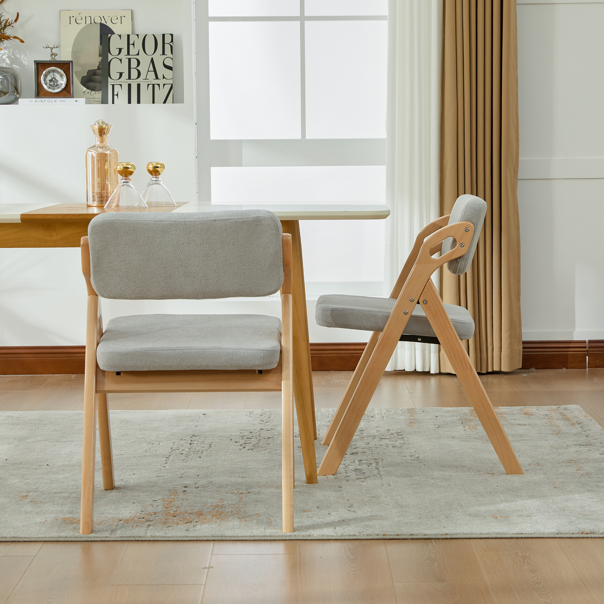 Chaise de salle à manger, lot de 2, structure pliante, conception empilable, assise rembourrée, 59 x 52 x 77 cm, bois massif, gris - vue 4