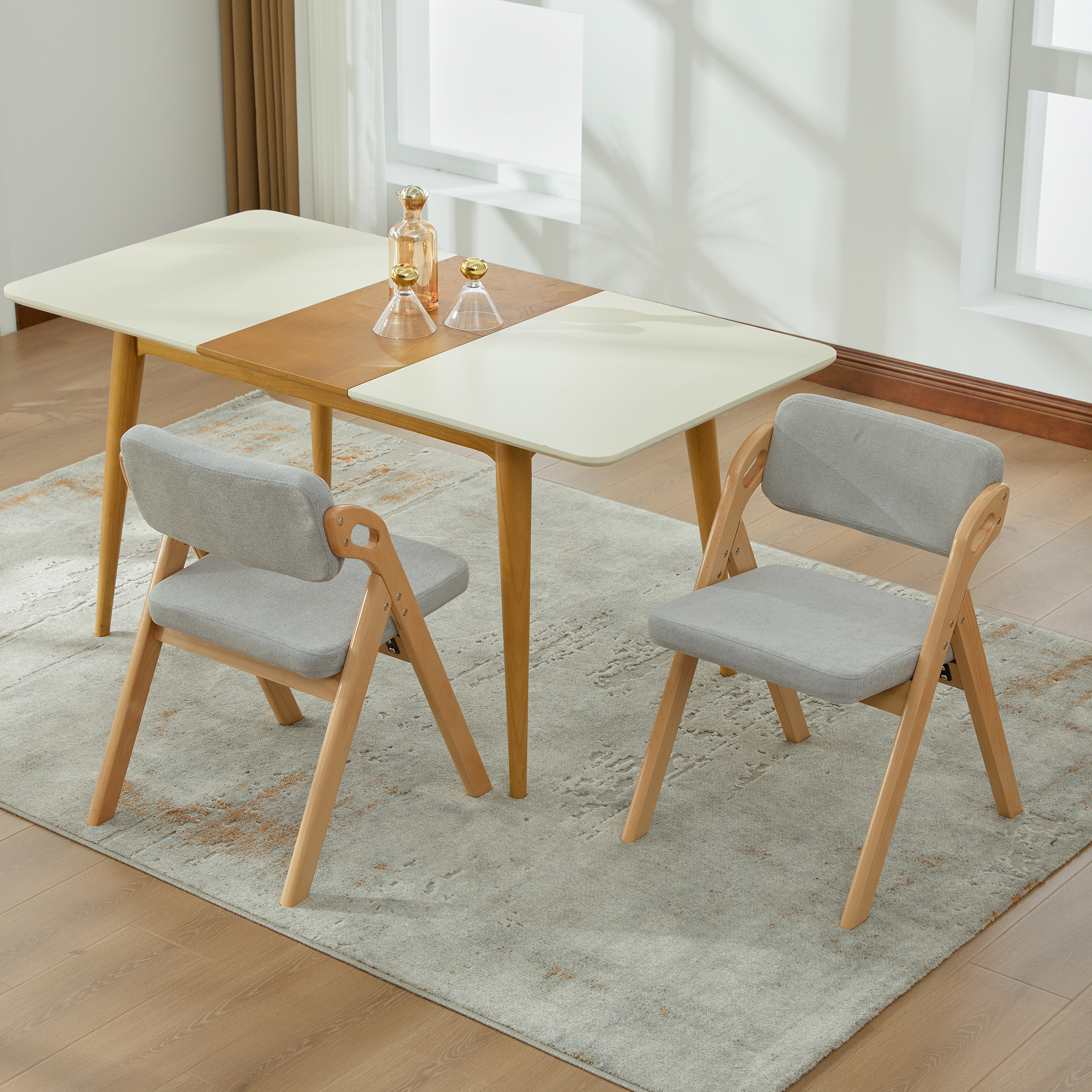 Chaise de salle à manger, lot de 2, structure pliante, conception empilable, assise rembourrée, 59 x 52 x 77 cm, bois massif, gris - vue 3