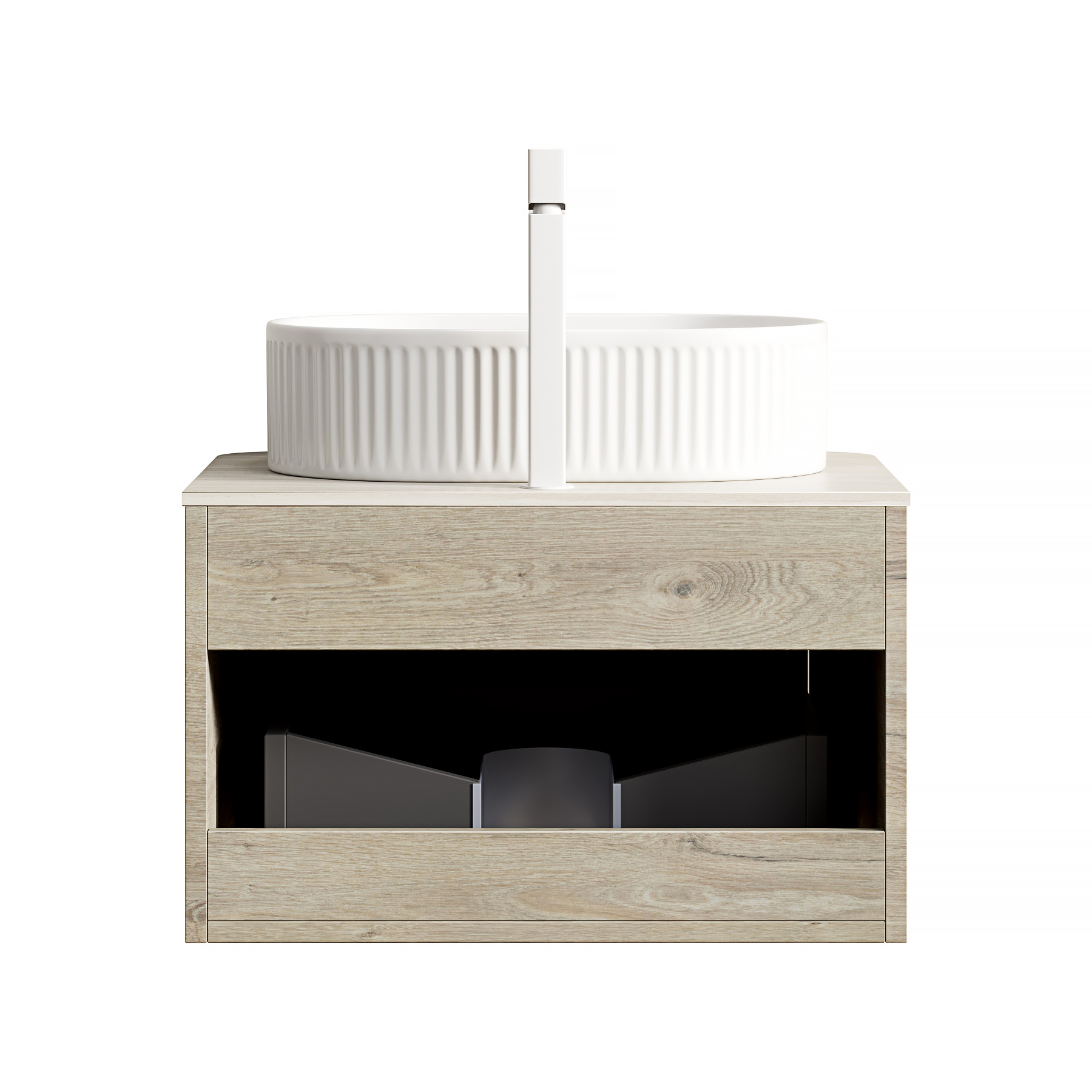 Meuble vasque de salle de bains, avec tiroirs, 60 x 46 x 50,2 cm, pierre frittée et contreplaqué, blanc - vue 8
