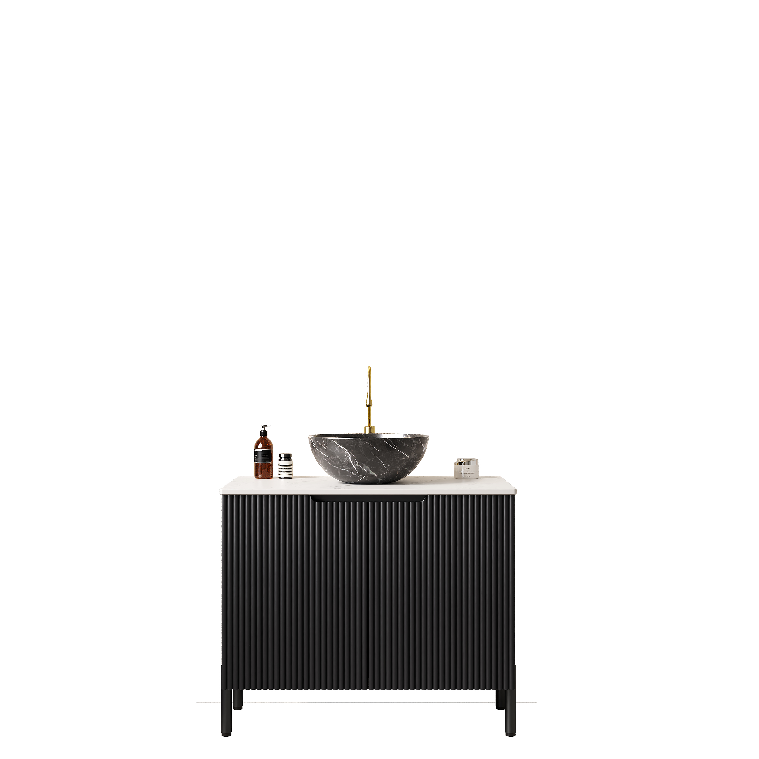 Meuble vasque de salle de bains, 76 x 48 x 89 cm, pierre frittée et céramique, noir - vue 3