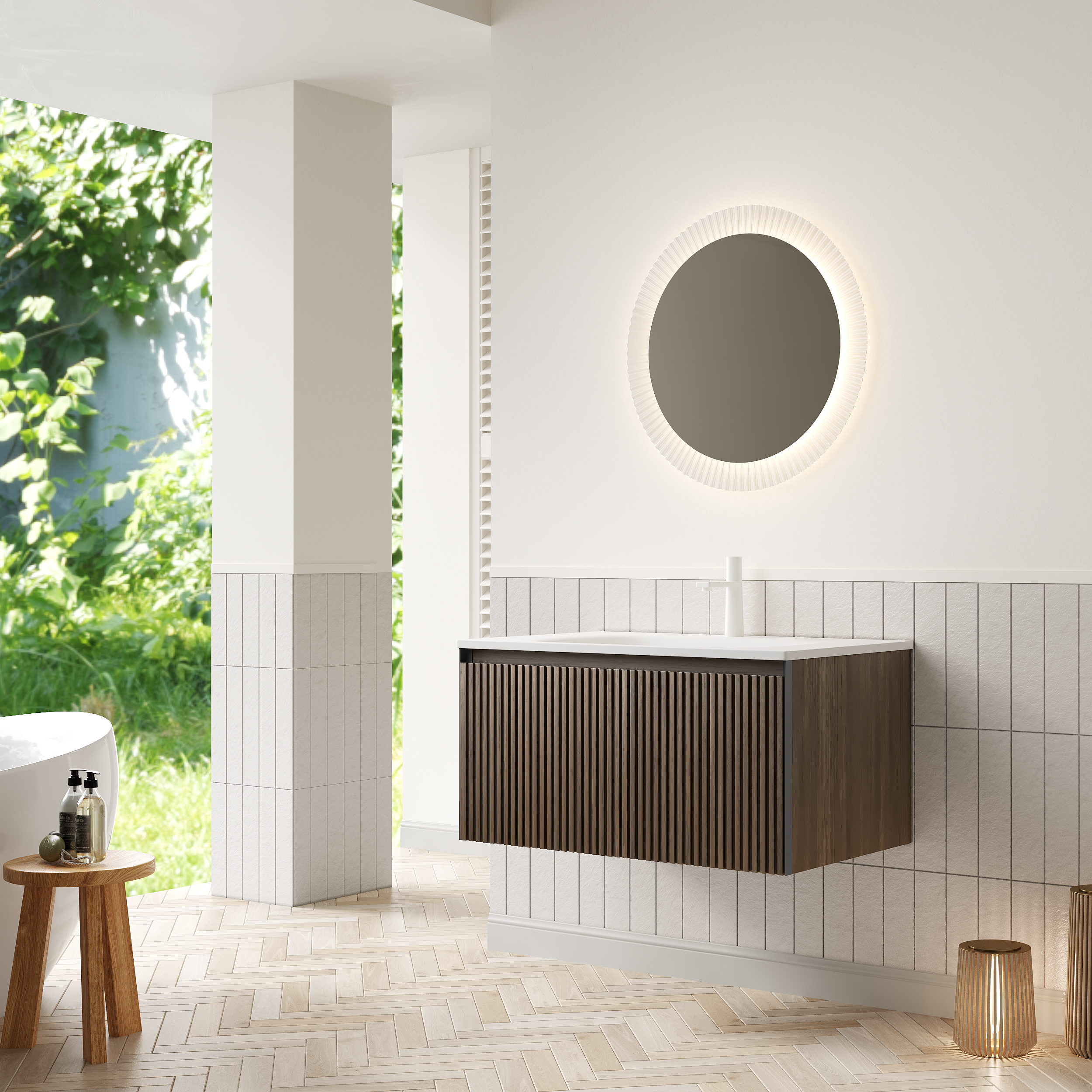 Meuble vasque de salle de bains, avec tiroirs, 80 x 46 x 41,8 cm, contreplaqué et bois, blanc - vue 4
