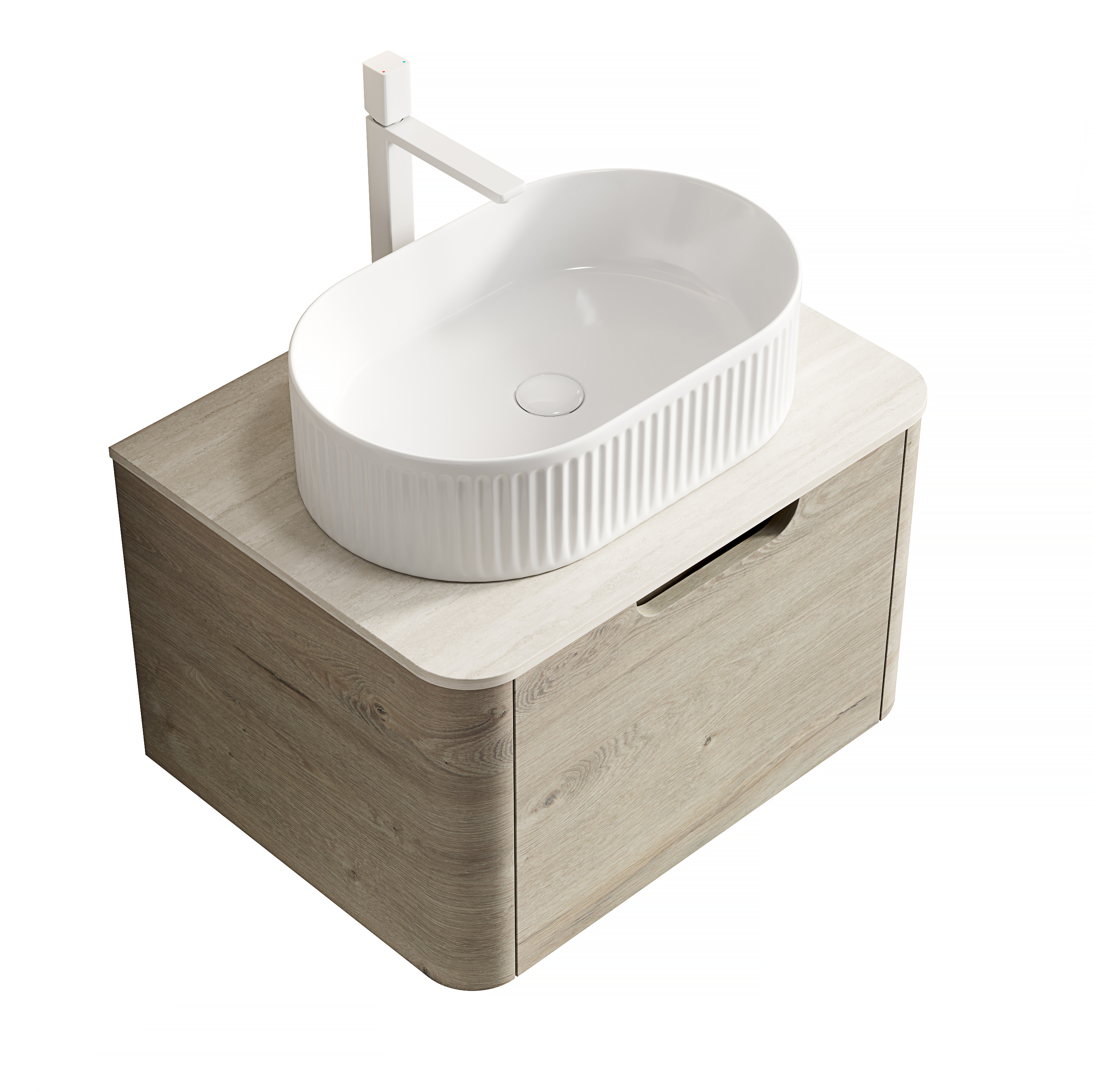 Meuble vasque de salle de bains, avec tiroirs, 60 x 46 x 50,2 cm, pierre frittée et contreplaqué, blanc - vue 9