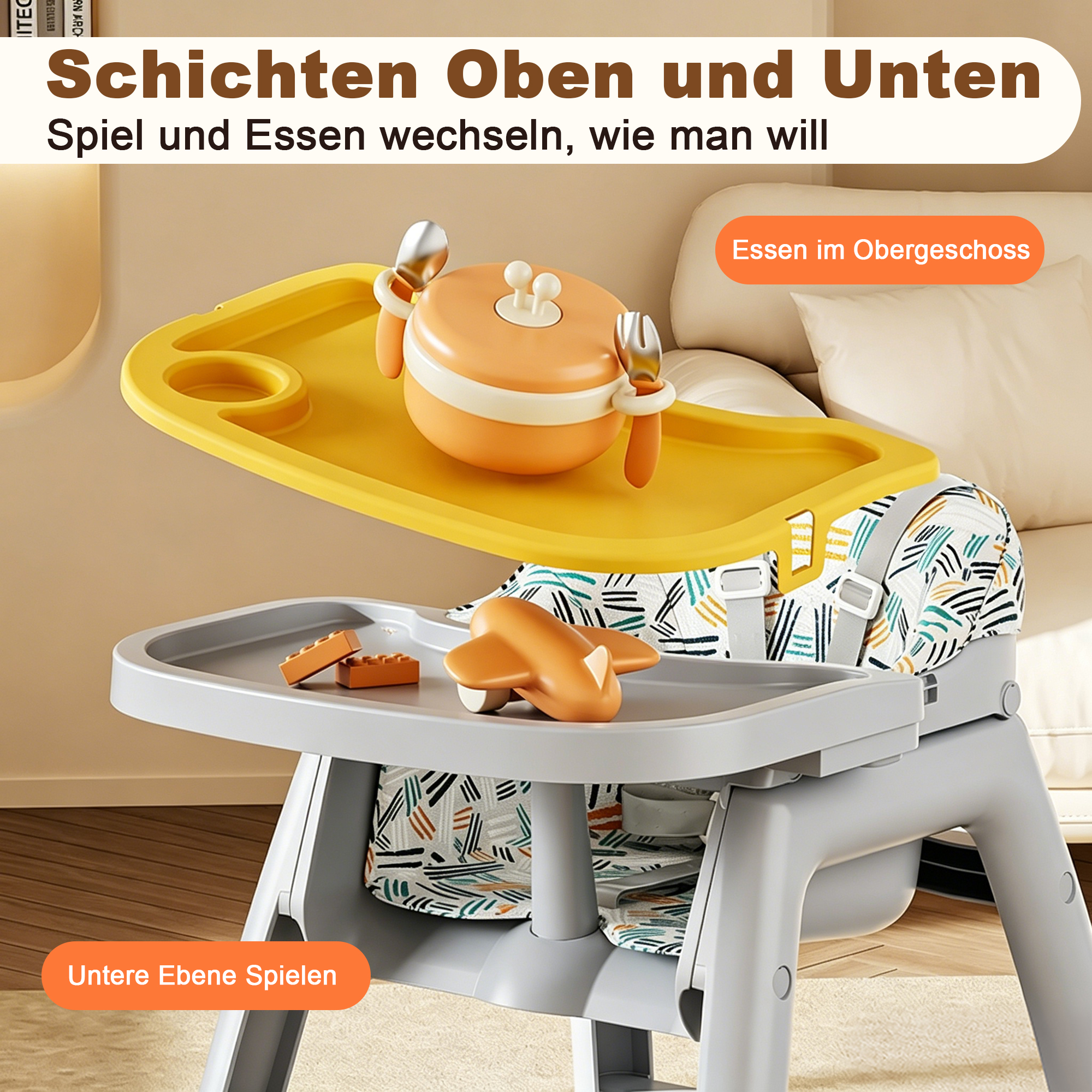 Chaise haute bébé 2 niveaux avec 3 plateaux repas - image 9