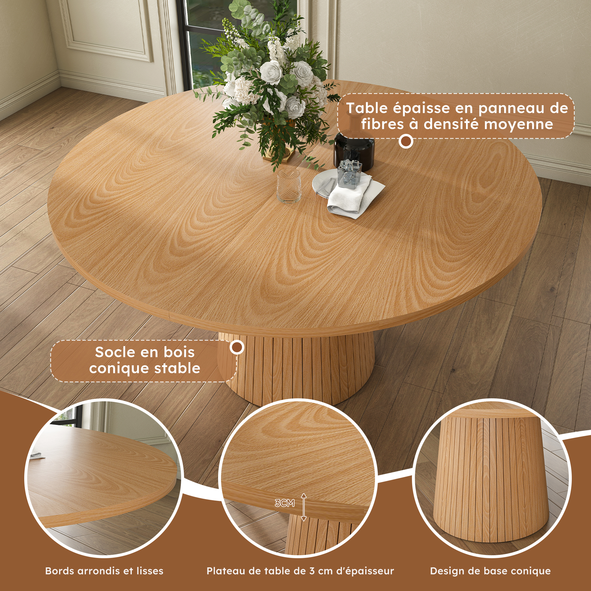 Dimensions et structure de la table ronde