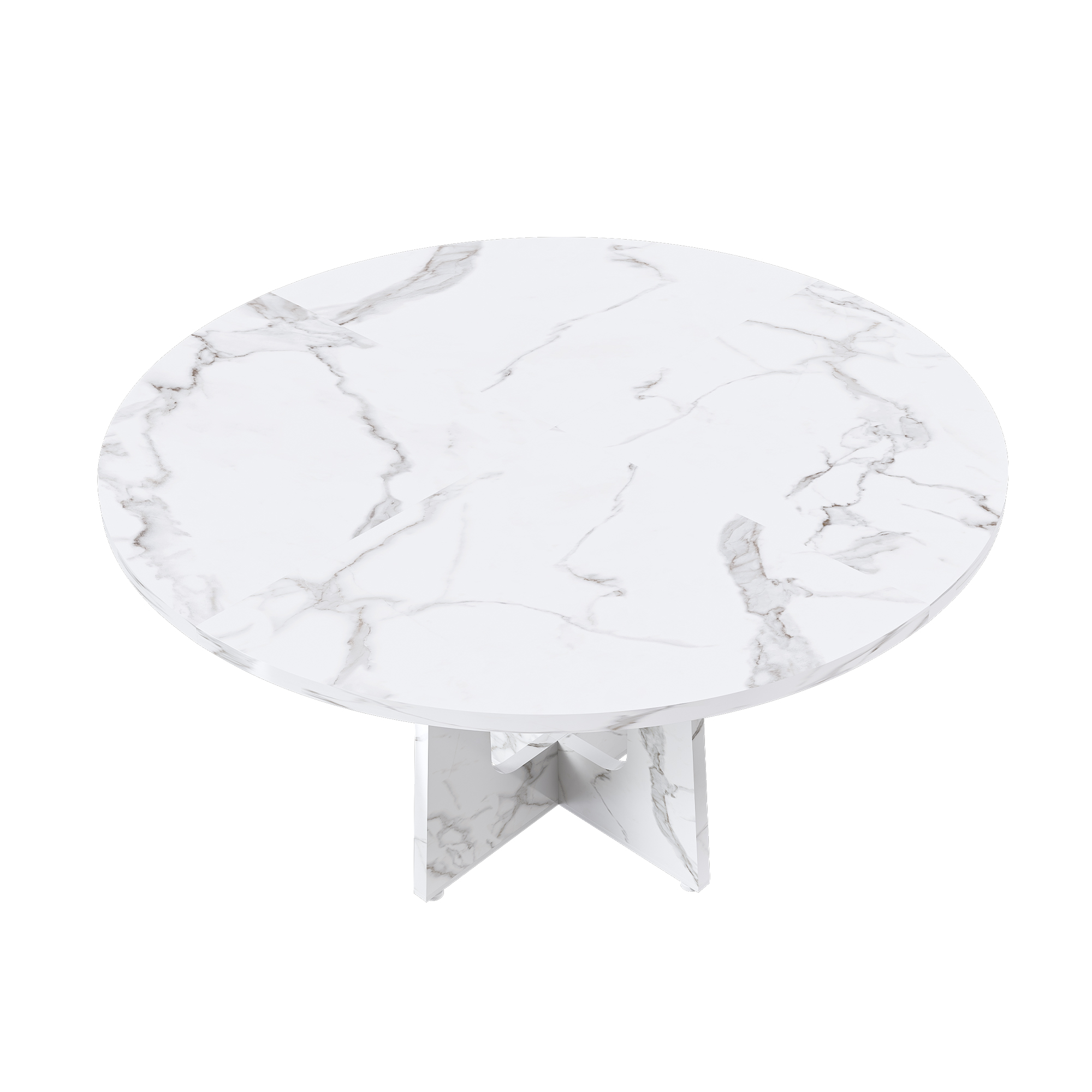 Table à manger ronde Ø120 x H76 cm pour 4 à 6 personnes, MDF, Blanc - détails