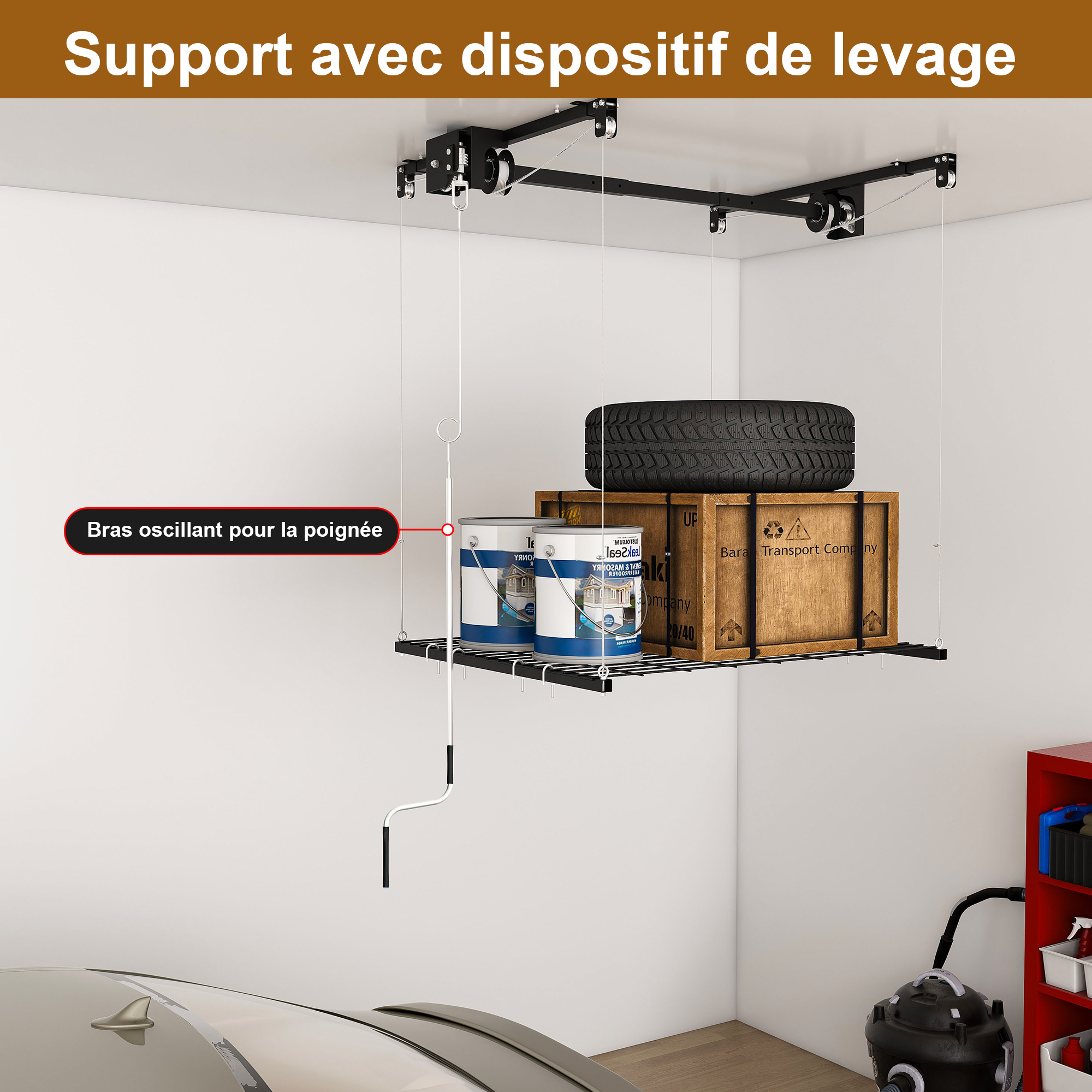 adapté pour hauteur de plafond 300‑360 cm, libère 1,5 m² d’espace de stockage