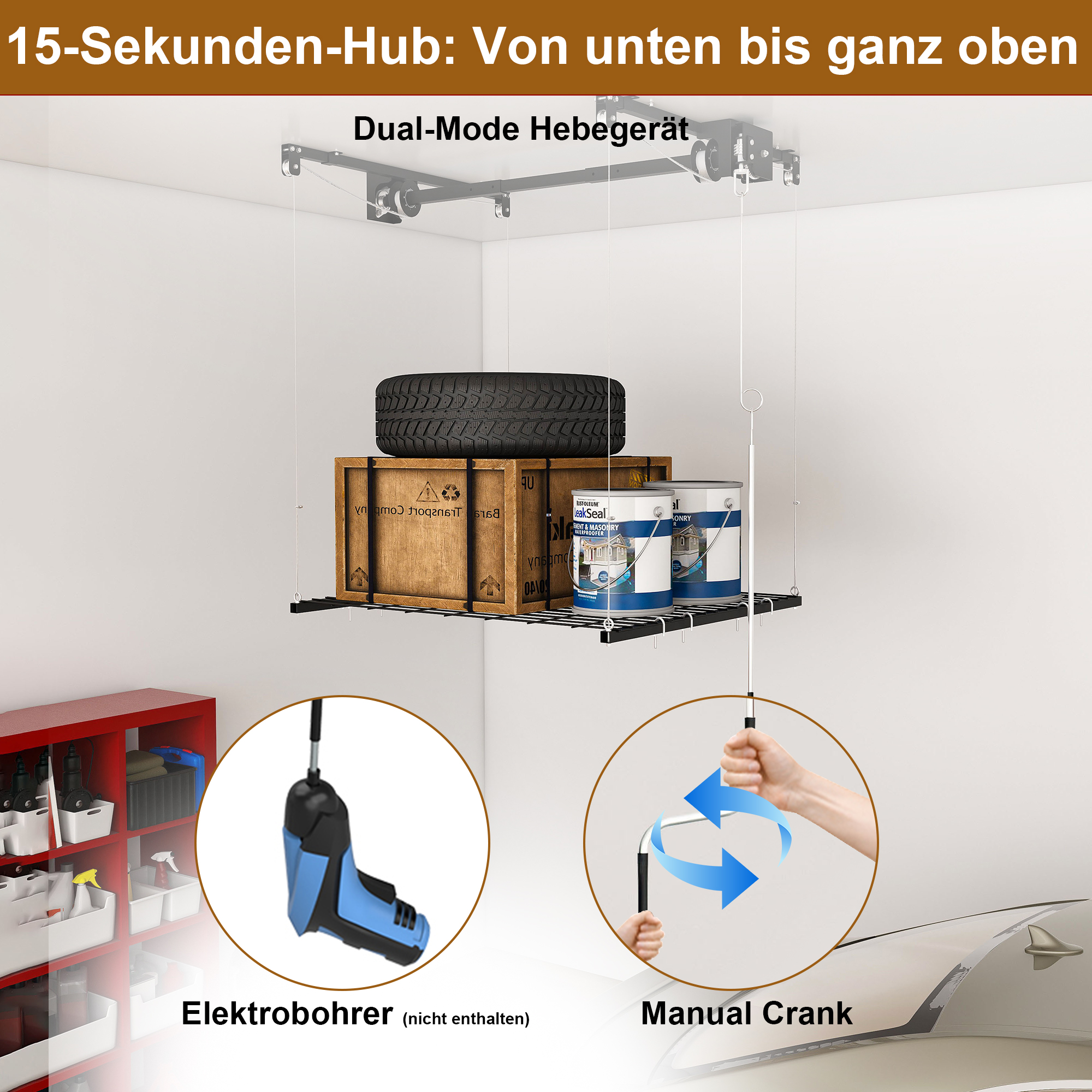 stockage pneus saisonniers, décorations noël, équipements camping‑sport, lifter hardtop Jeep Wrangler