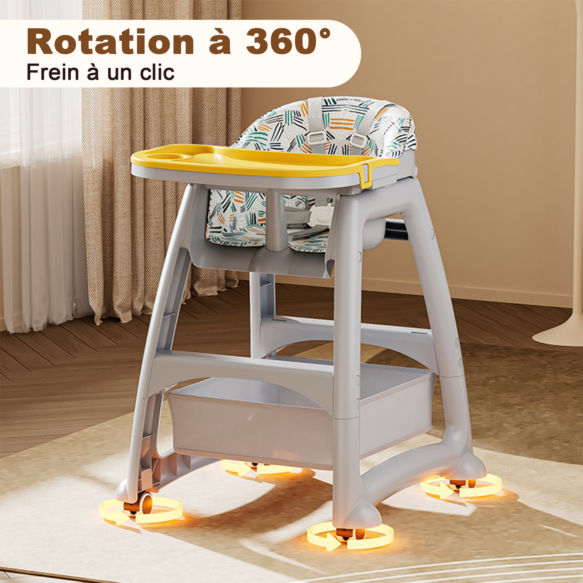 Chaise haute bébé 2 niveaux avec 3 plateaux repas - image 8