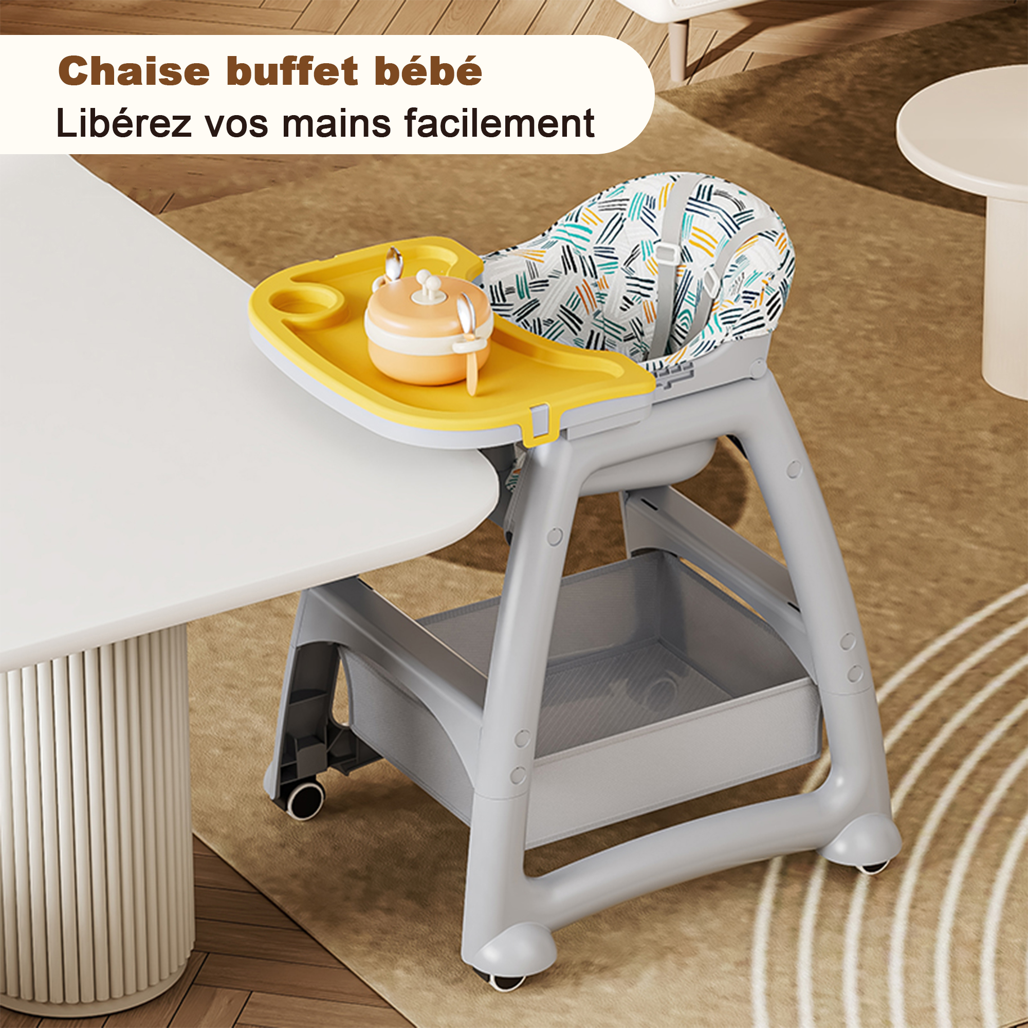 Chaise haute bébé 2 niveaux avec 3 plateaux repas - image 2