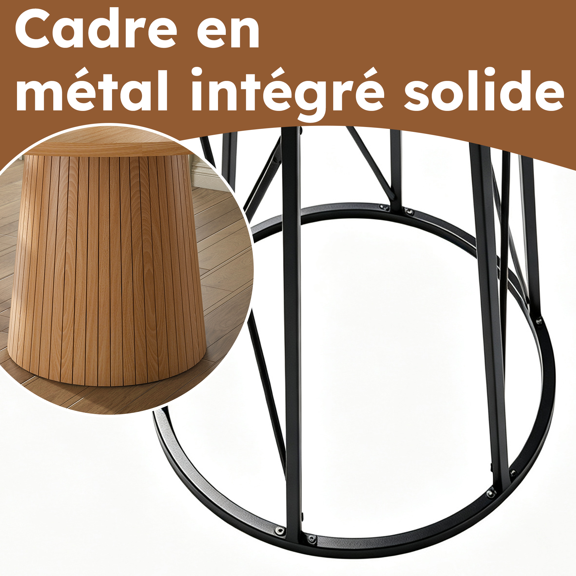 Table à manger ronde Ø110 x H75 cm pour 4 personnes, piètement colonne, MDF, Effet chêne - vue complémentaire