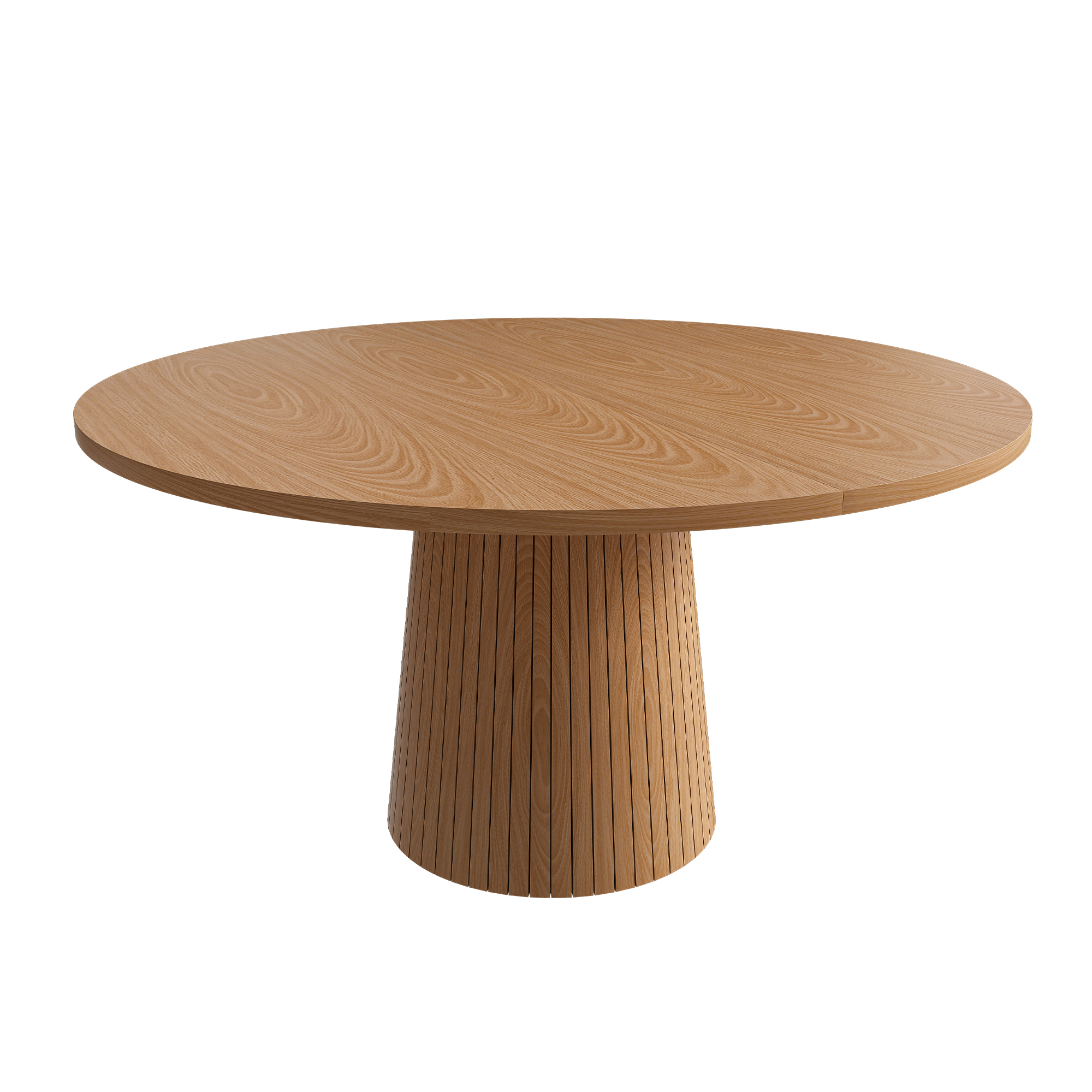 Table à manger ronde Ø110 x H75 cm pour 4 personnes, piètement colonne, MDF, Effet chêne - détails