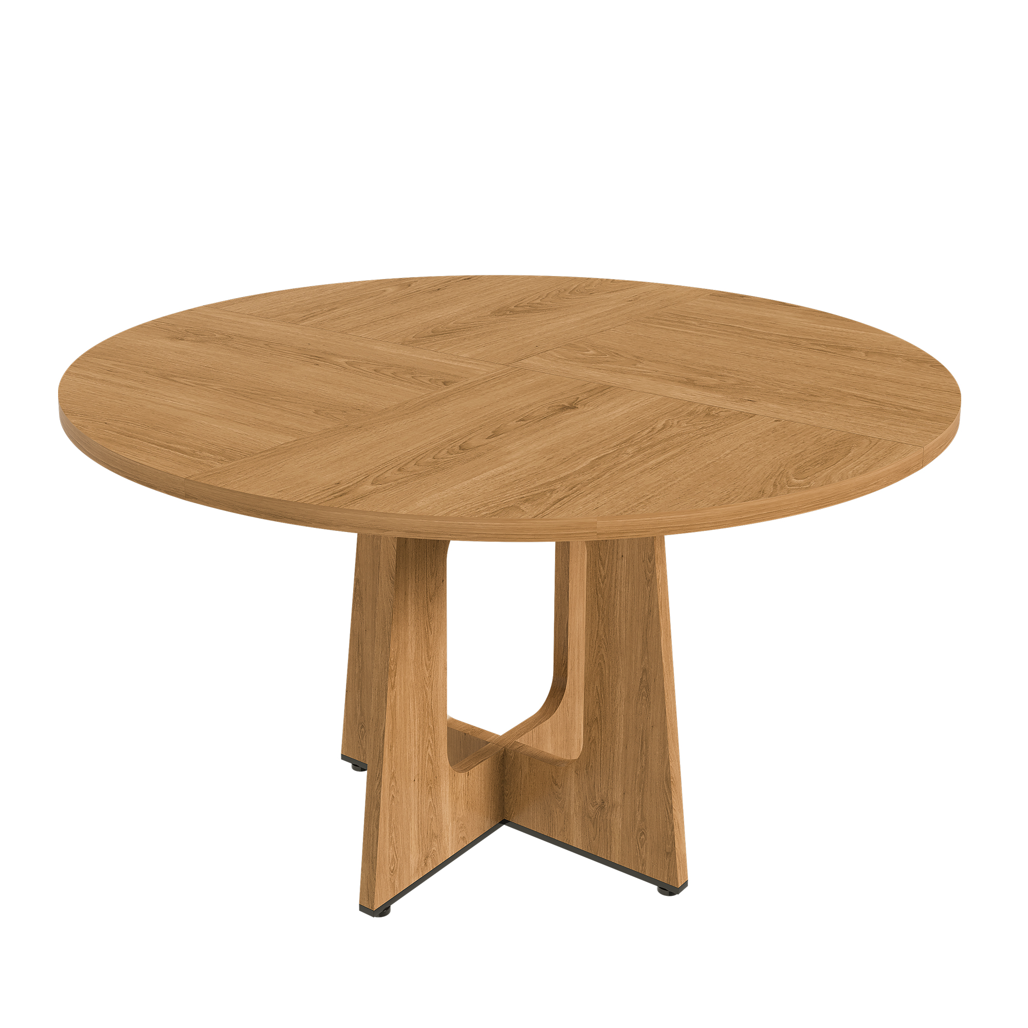 Table à manger ronde Ø120 x H76 cm pour 4 à 6 personnes, MDF, Effet chêne - détails