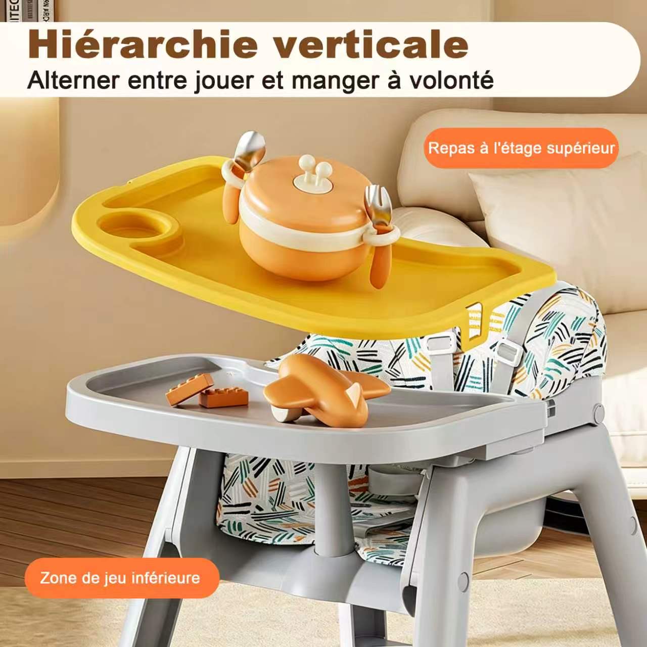 Chaise haute bébé 2 niveaux avec 3 plateaux repas - image 10