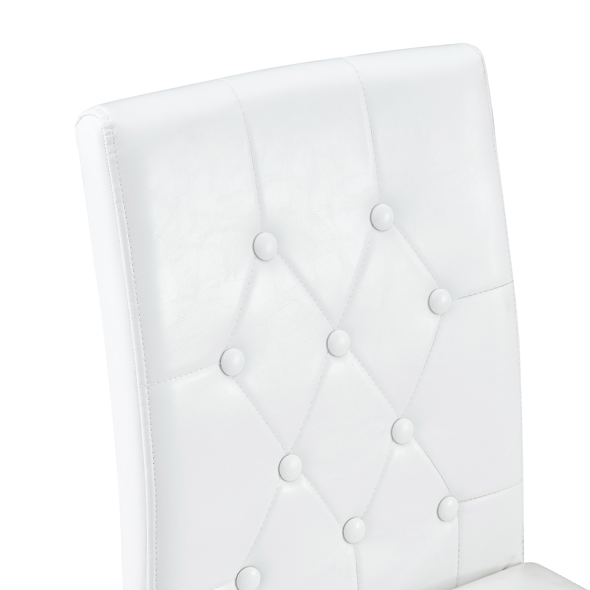 Chaise de salle à manger PU blanc, mousse 5 cm, dossier losange capitonné, pieds métal noir mat, assise 42×43 cm, pour salle à manger, design européen classique, confort durable, style luxueux, stabilité, facile entretien - image 15
