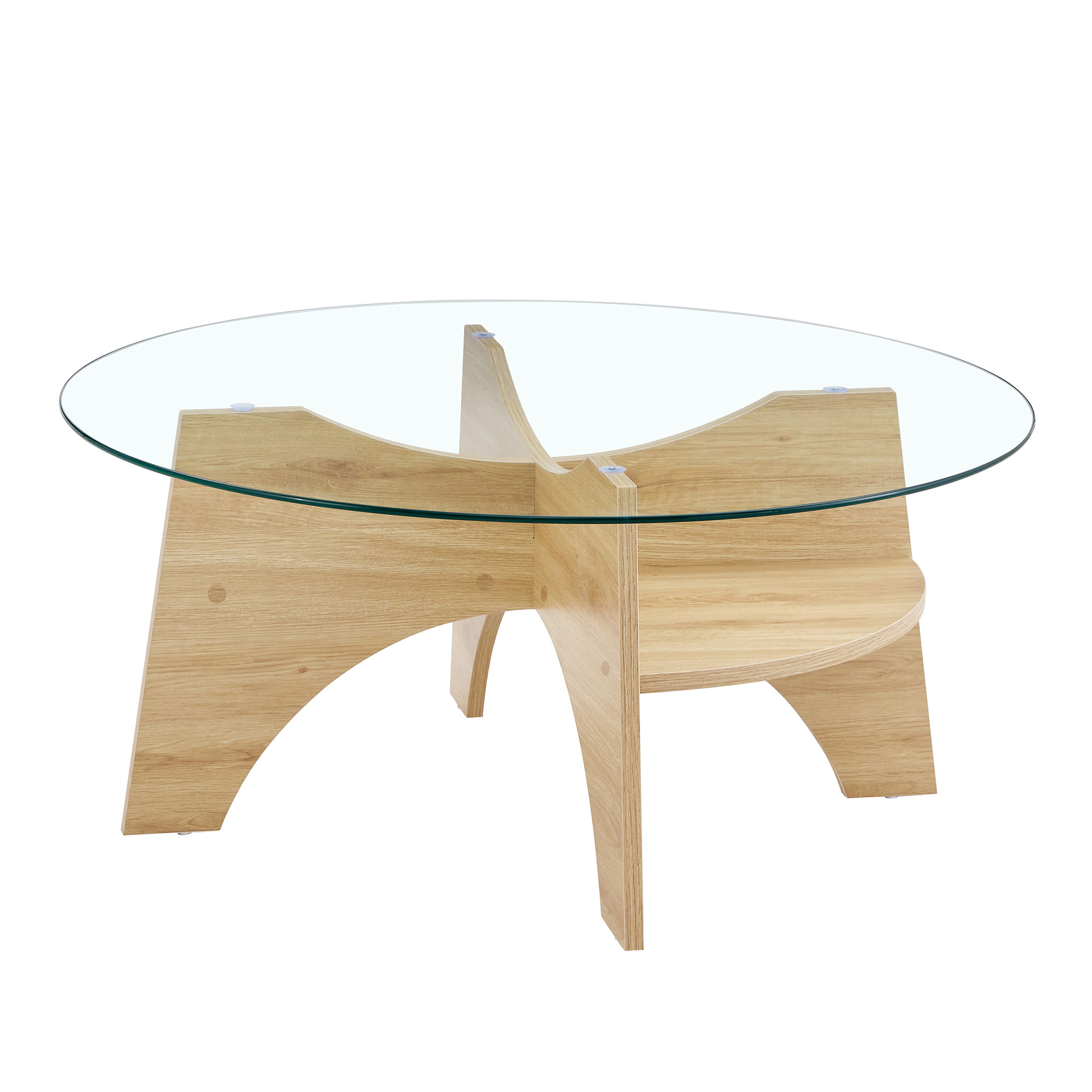 produit fini table basse ronde verre structure éventail