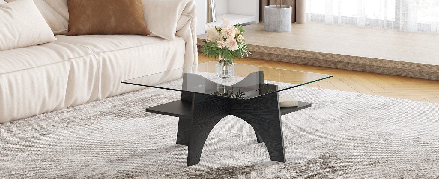 Table basse carrée 80 cm en verre de sécurité avec - image 8