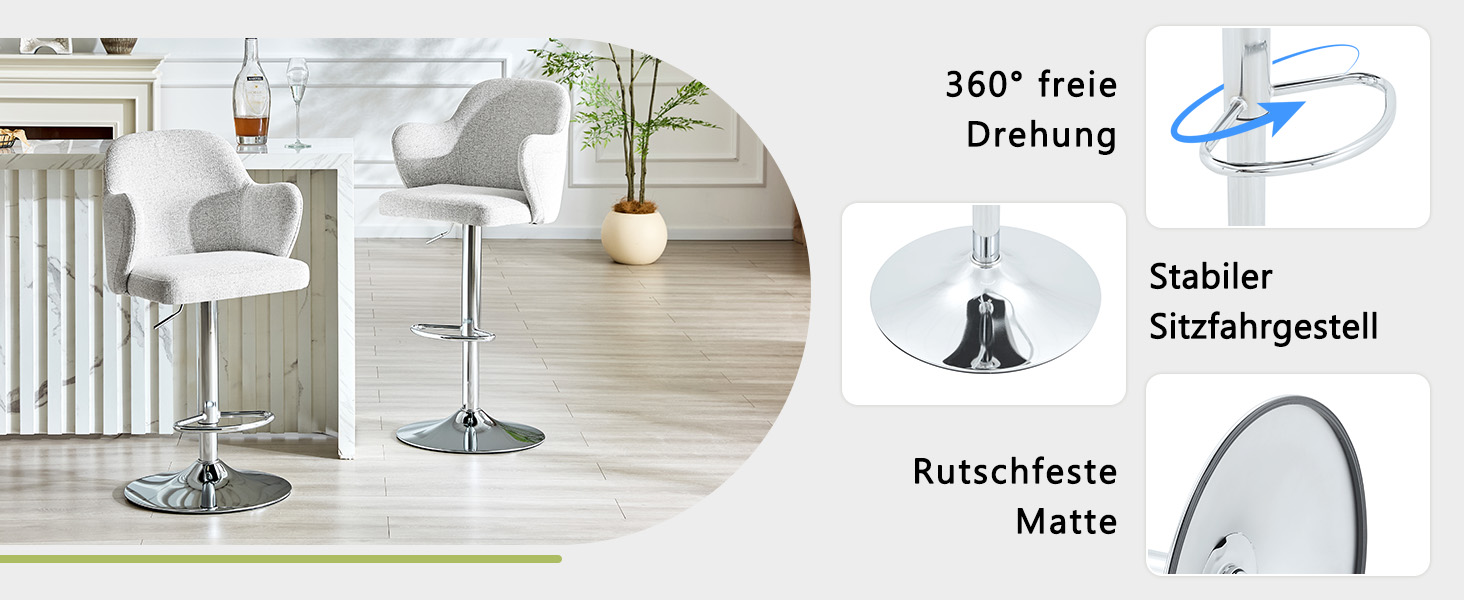 Lot de 2 tabourets de bar pivotants 360° en tissu - image 6
