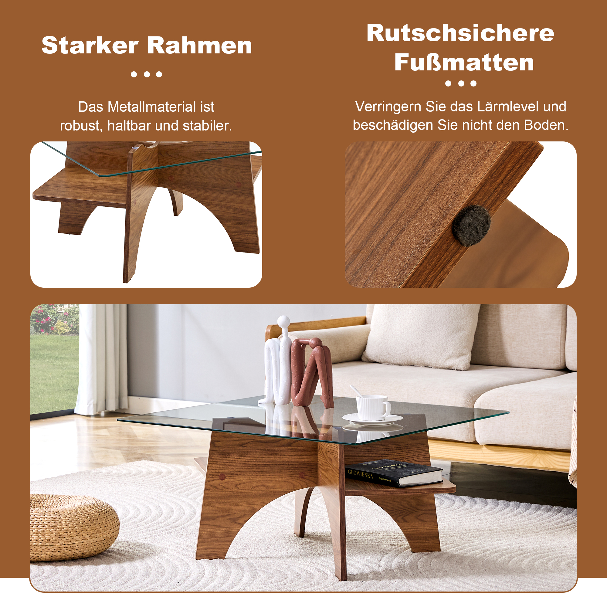 Table basse carrée 80 cm en verre de sécurité avec - image 2