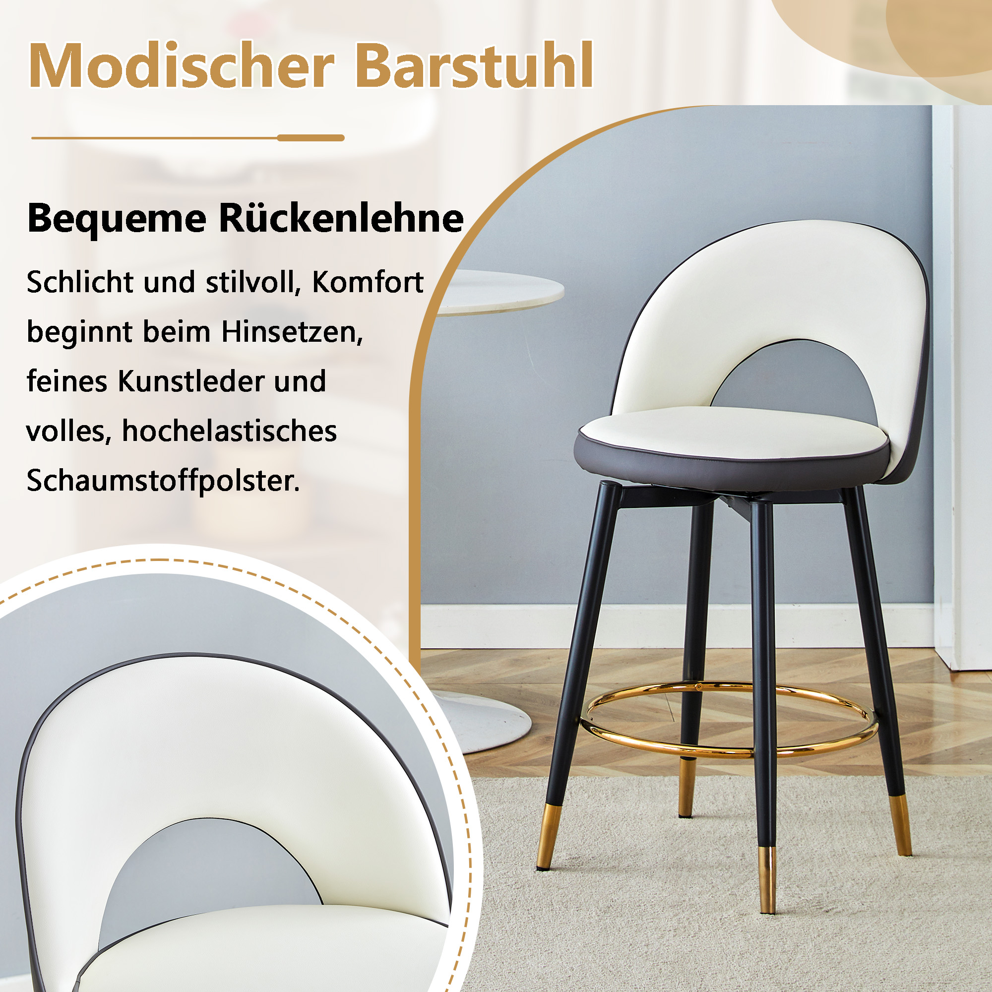 Tabouret de bar, lot de 2, assise rembourrée, rotation à 360°, 44 x 44 x 91,5 cm, similicuir et métal, gris foncé - vue 8